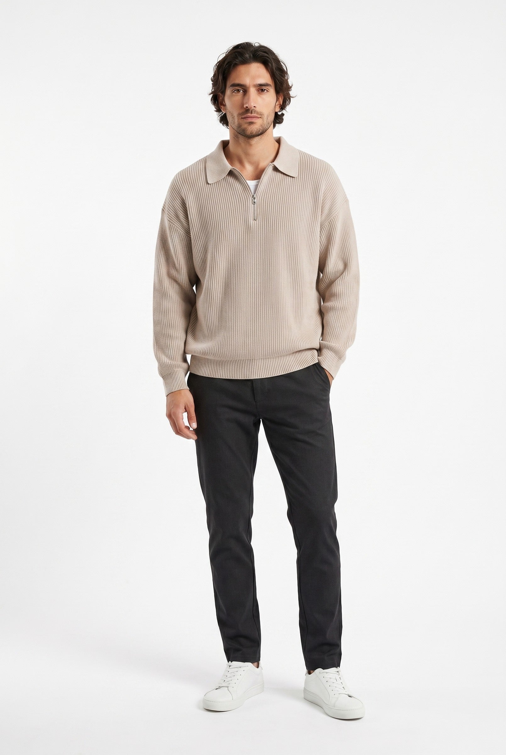 Men's Acid Washed Half-Zip Knit Pullover | Blackstone London