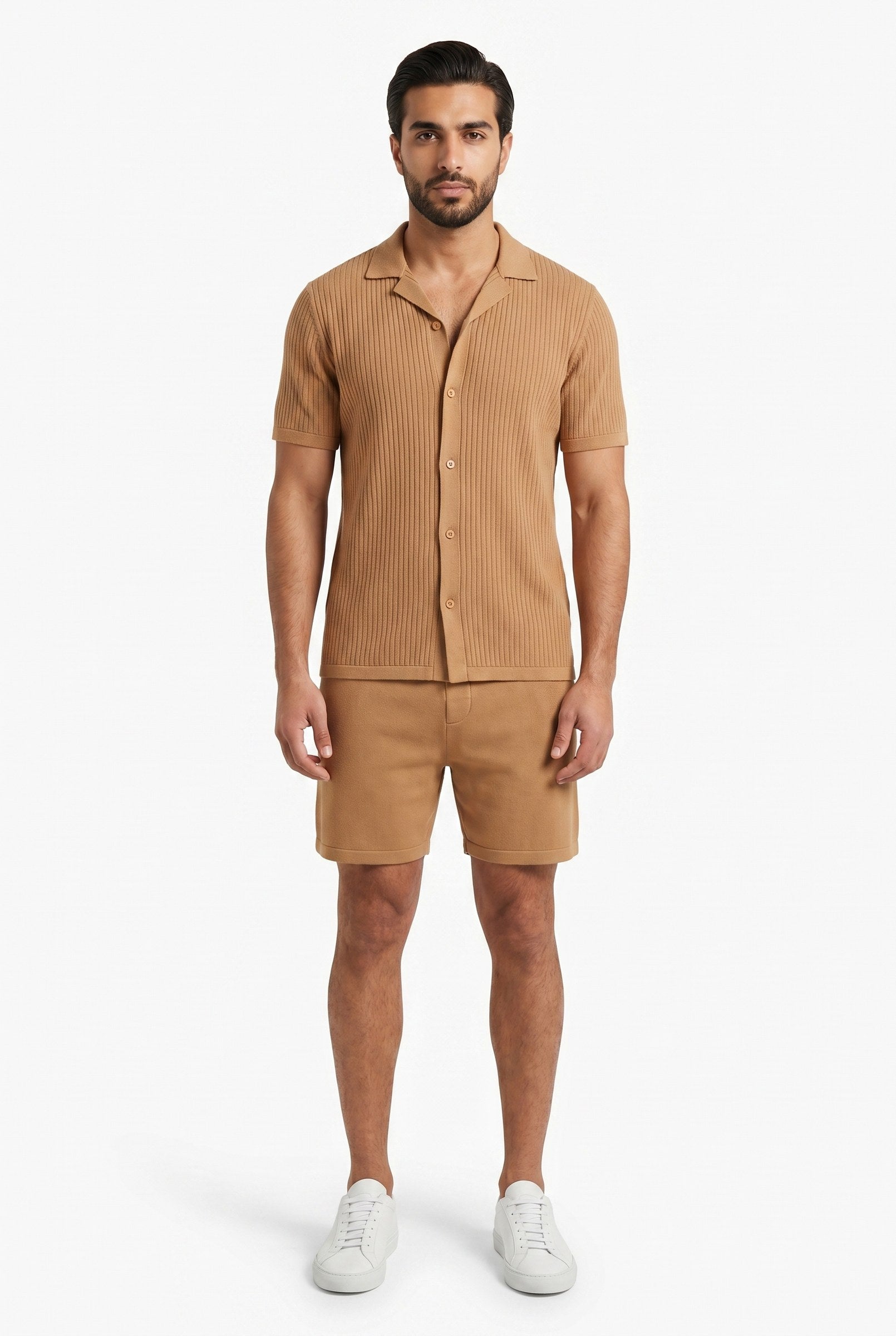 Men's Cuban Collar Knit Shirt & Shorts 2-Piece Set | Blackstone London