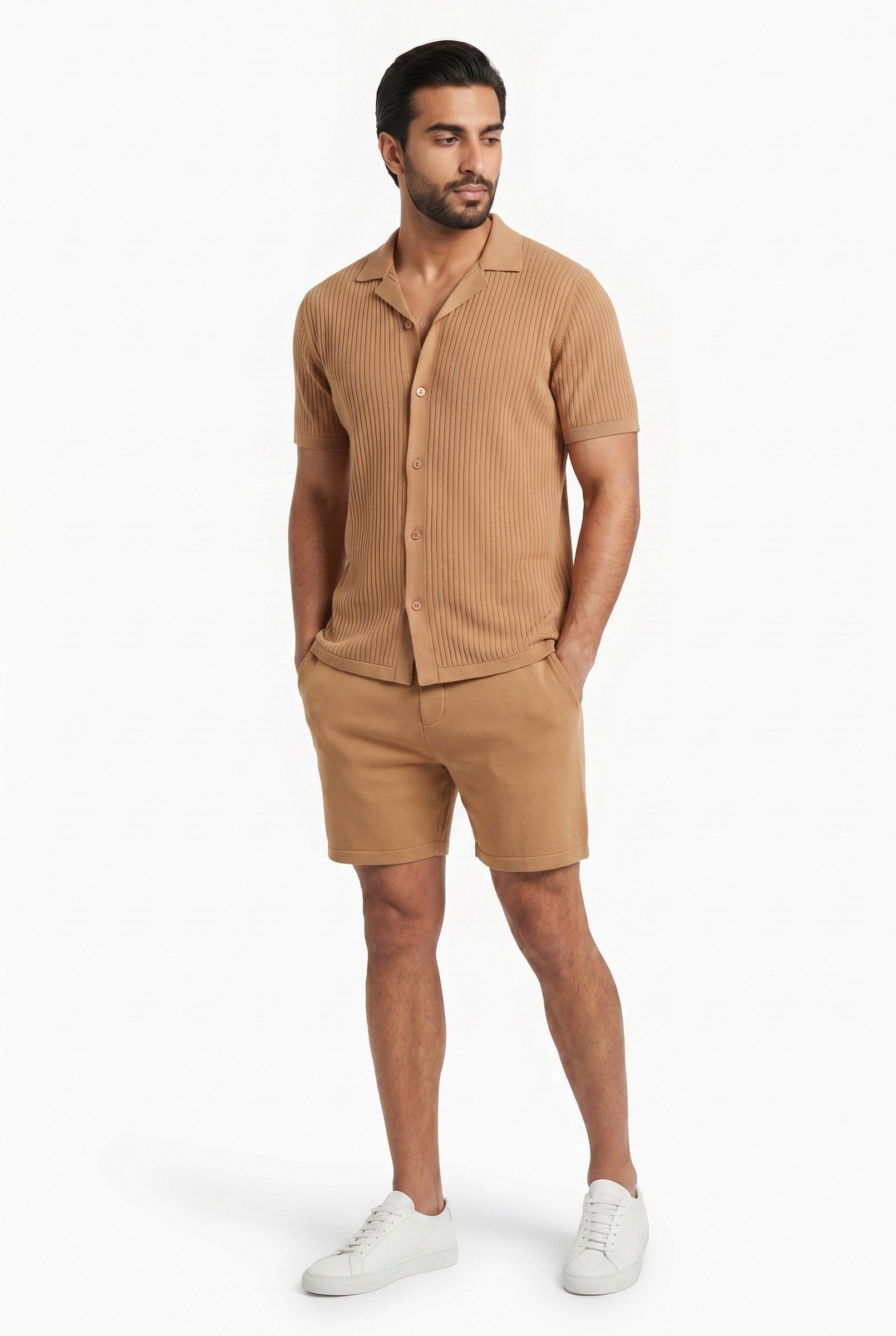 Men's Cuban Collar Knit Shirt & Shorts 2-Piece Set | Blackstone London