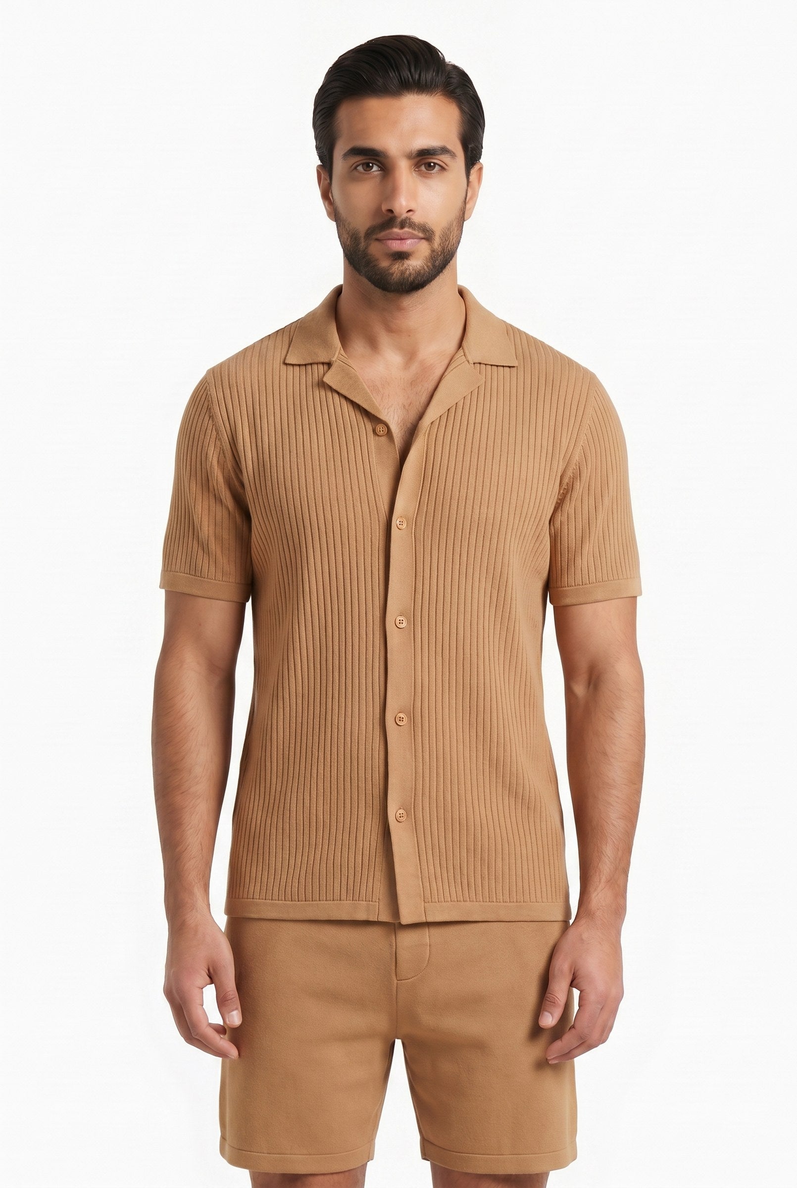 Men's Cuban Collar Knit Shirt & Shorts 2-Piece Set | Blackstone London