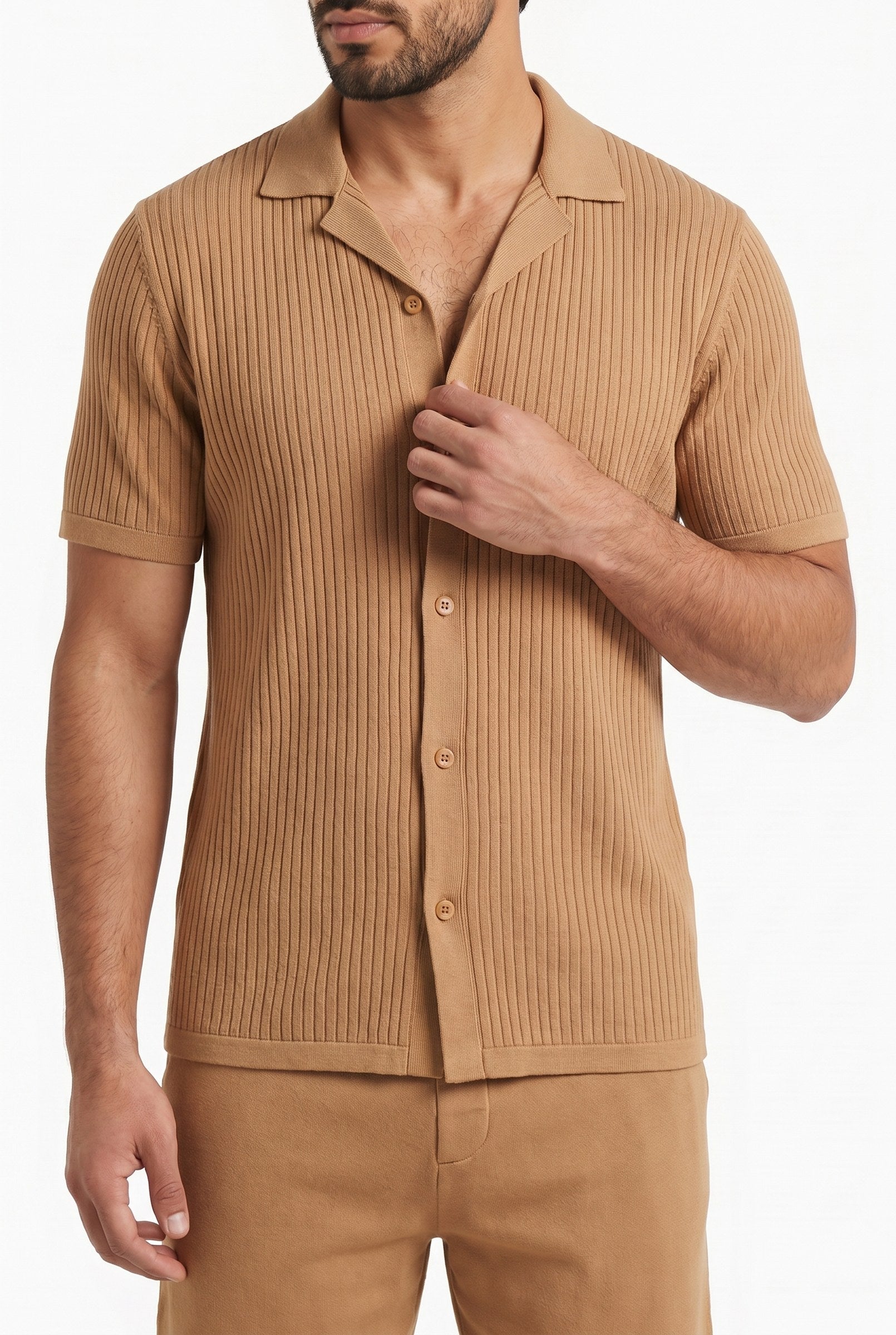 Men's Cuban Collar Knit Shirt & Shorts 2-Piece Set | Blackstone London