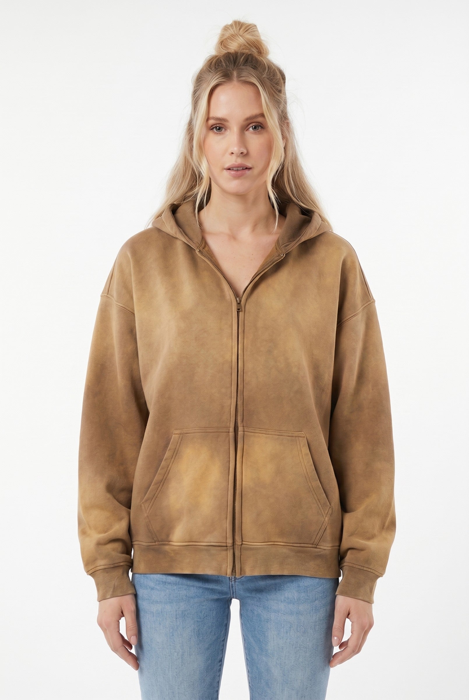 Women's Acid Wash Zip Hoodie | Blackstone London