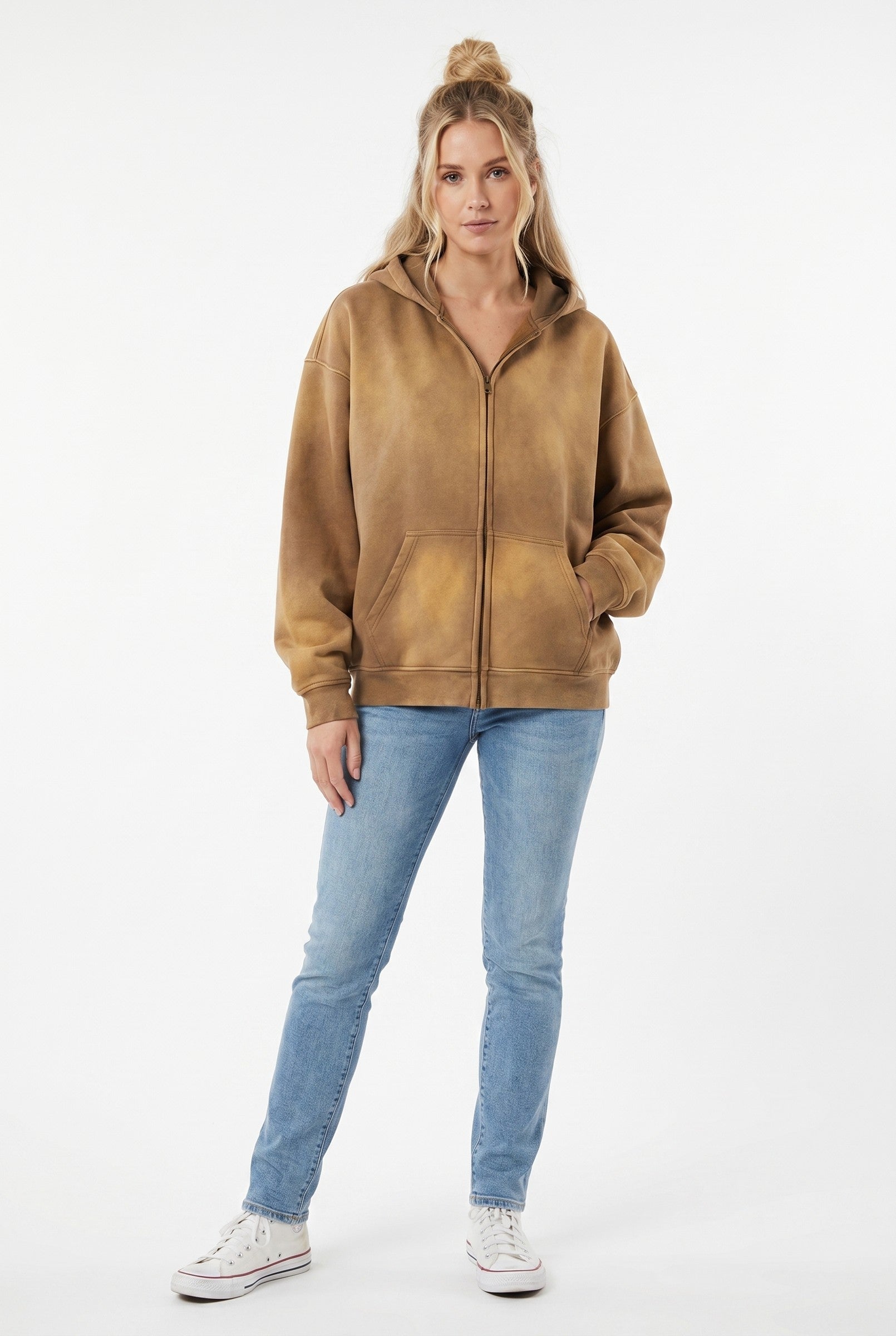 Women's Acid Wash Zip Hoodie | Blackstone London