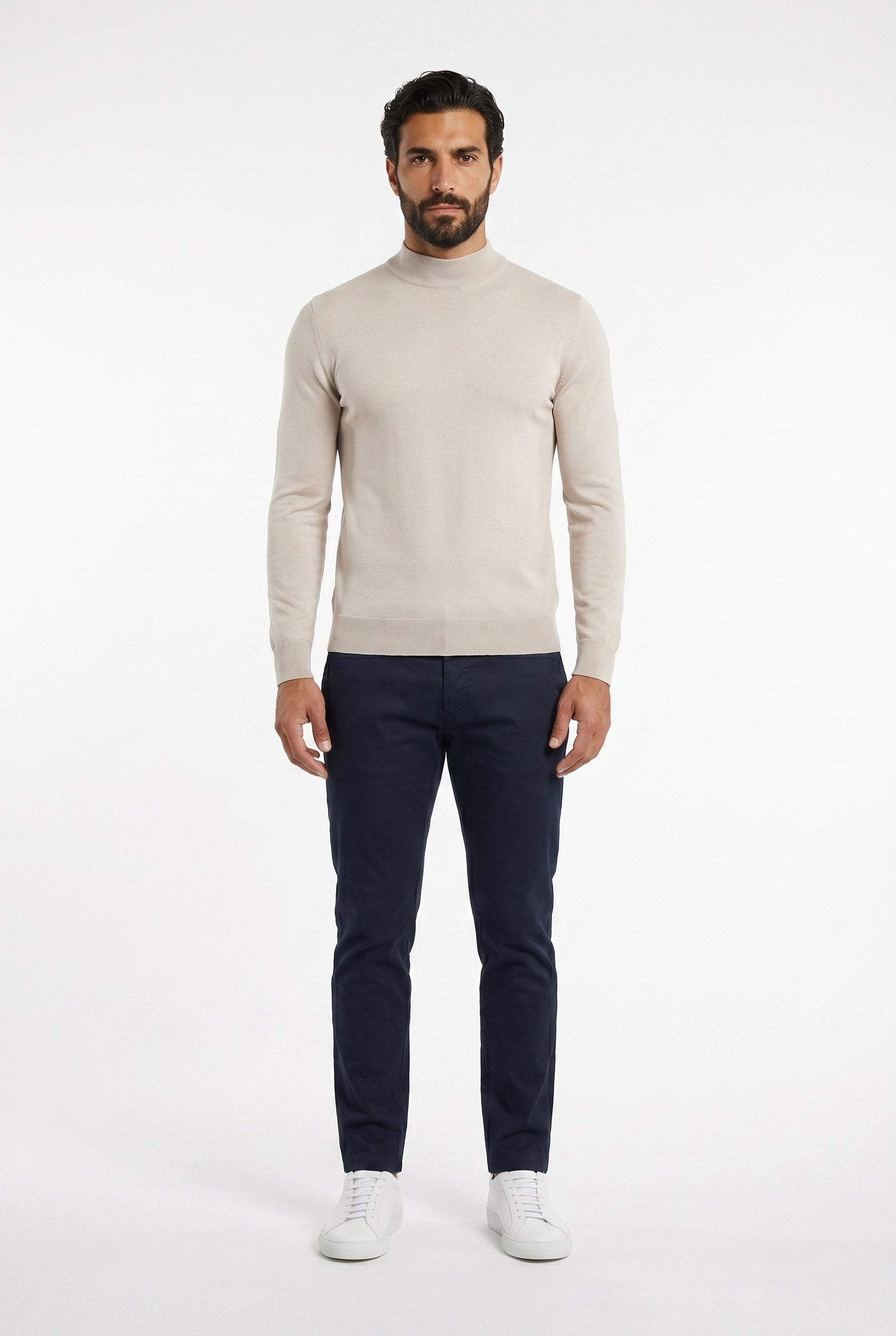 Men's Ultra Fine Cotton Mock Neck Jumper | Blackstone London