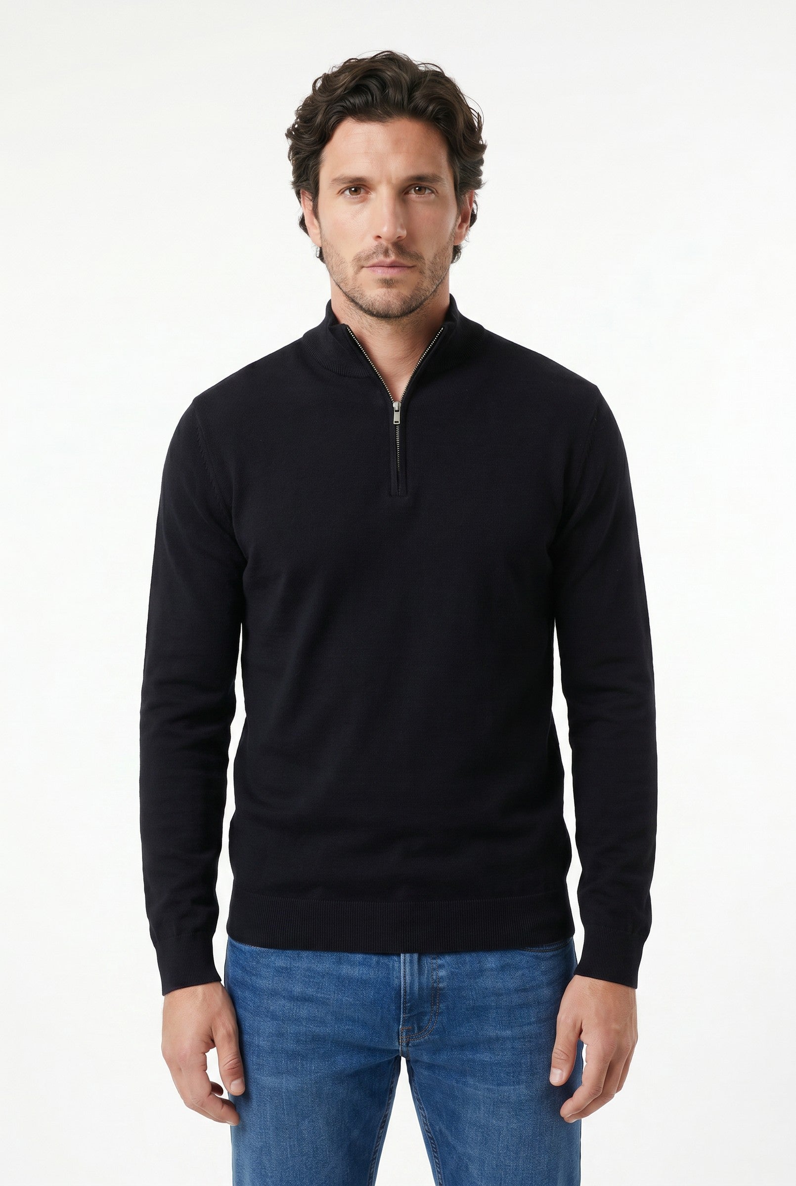 Men's Cotton Knitted Half Zip Funnel Neck Jumper | Blackstone London