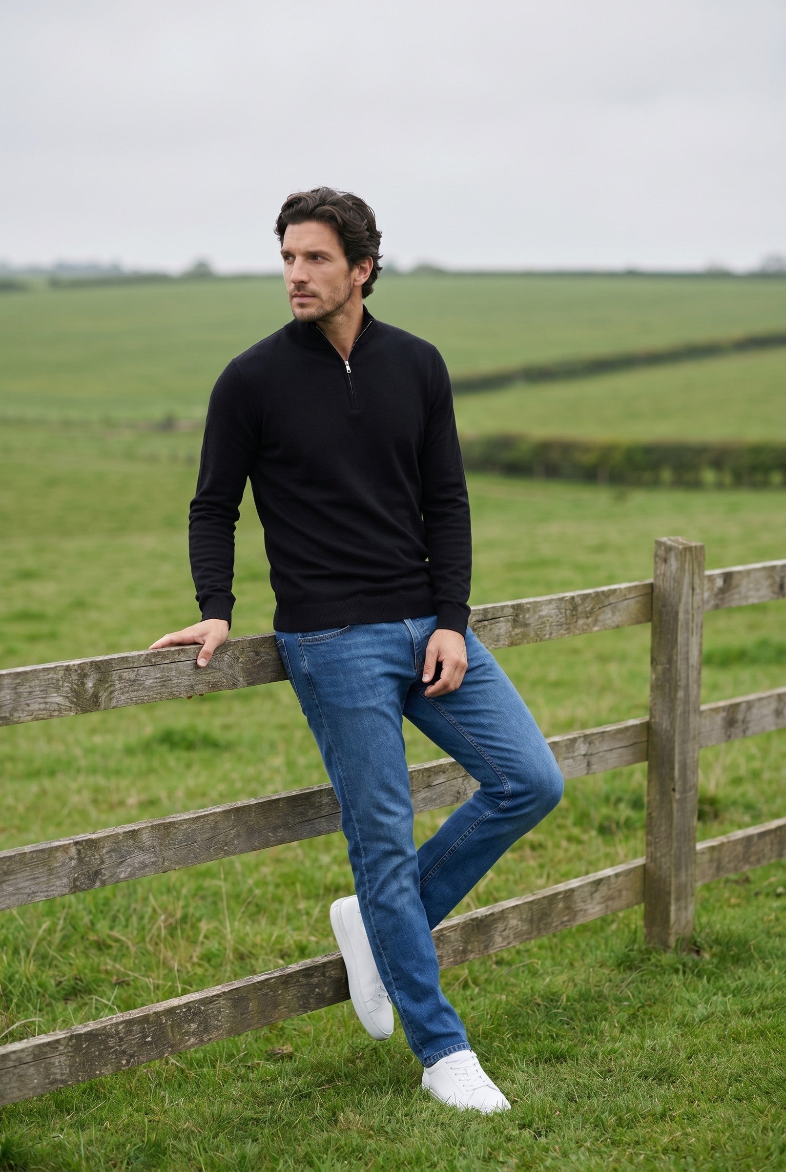Men's Cotton Knitted Half Zip Funnel Neck Jumper | Blackstone London