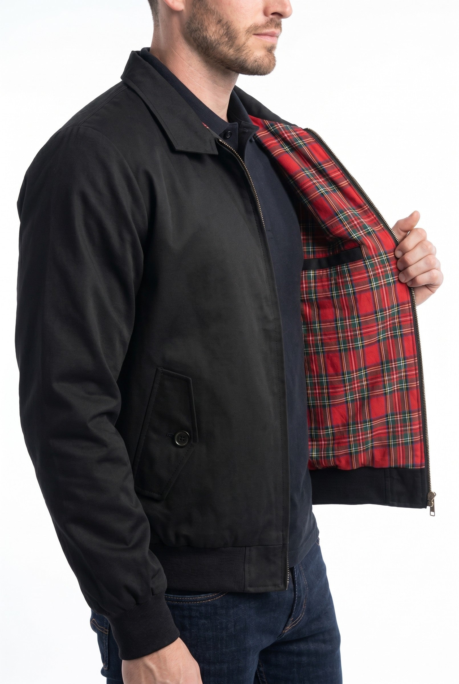 Men's Premium Tartan-Lined Harrington Jacket | Blackstone London