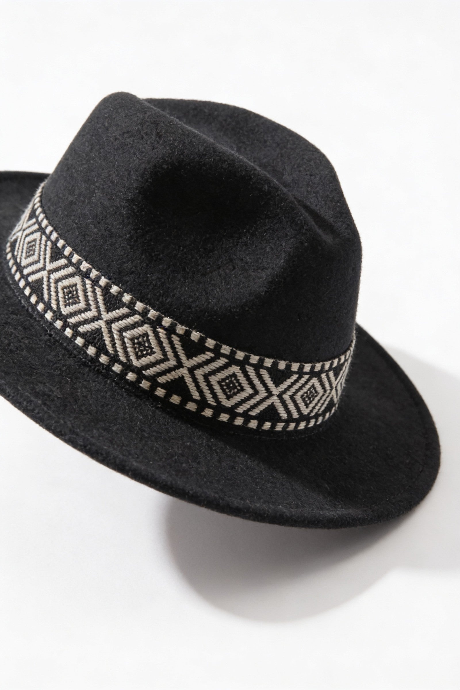 Men's Wide Brim Fedora Hat with Aztec Band | Blackstone London