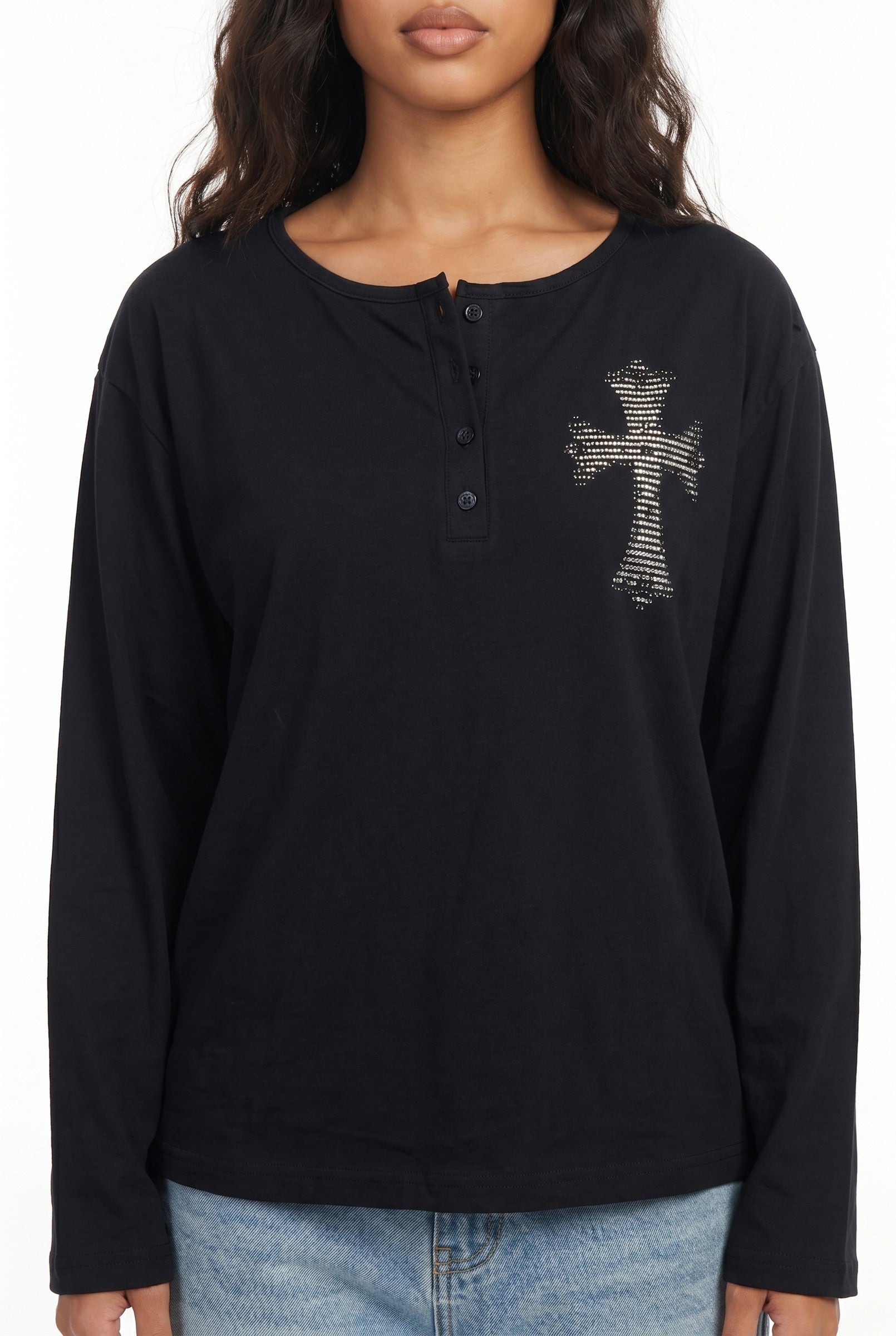 Women's Cross Detail Oversized Long Sleeve Top | Blackstone London