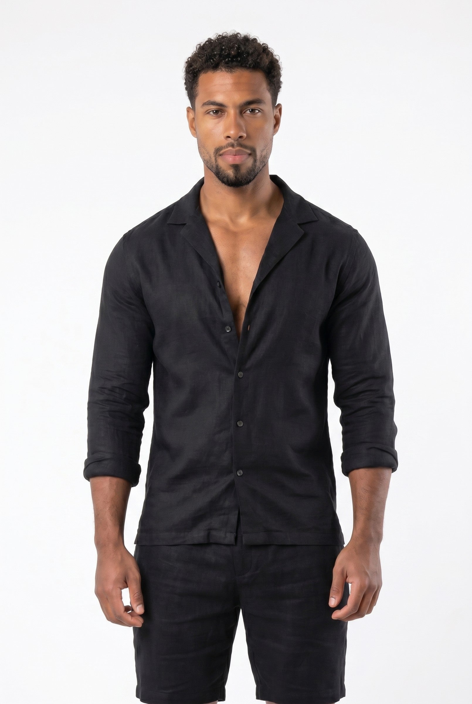Men's Stretch Linen Blend Cuban Collar Shirt | Blackstone London