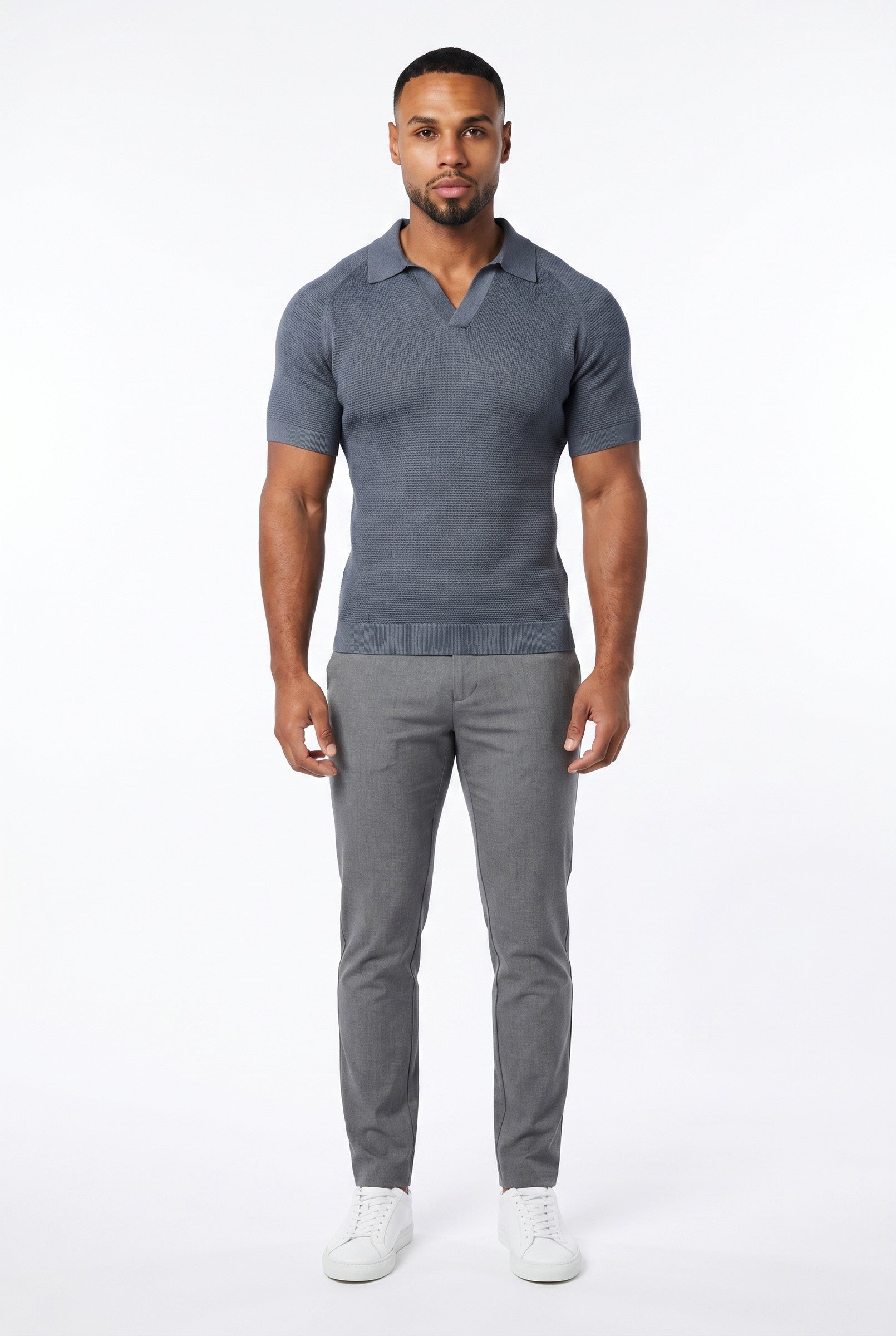 Men's Textured Knitted Open Collar Polo | Blackstone London