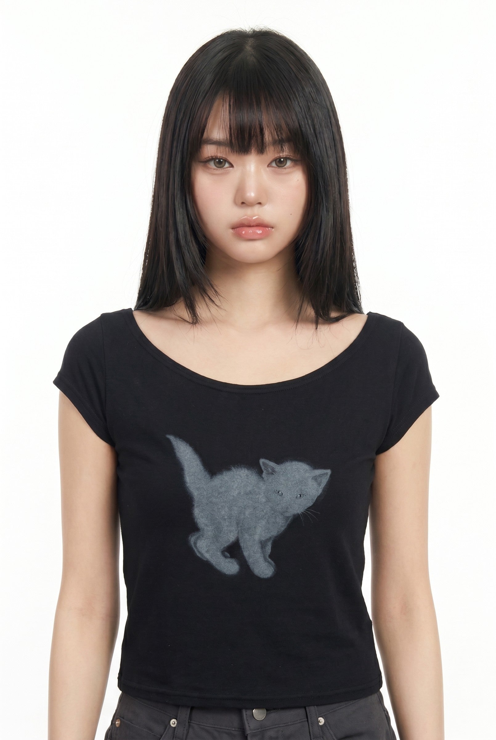 Women's Cat Graphic Off Shoulder Crop Top | Blackstone London
