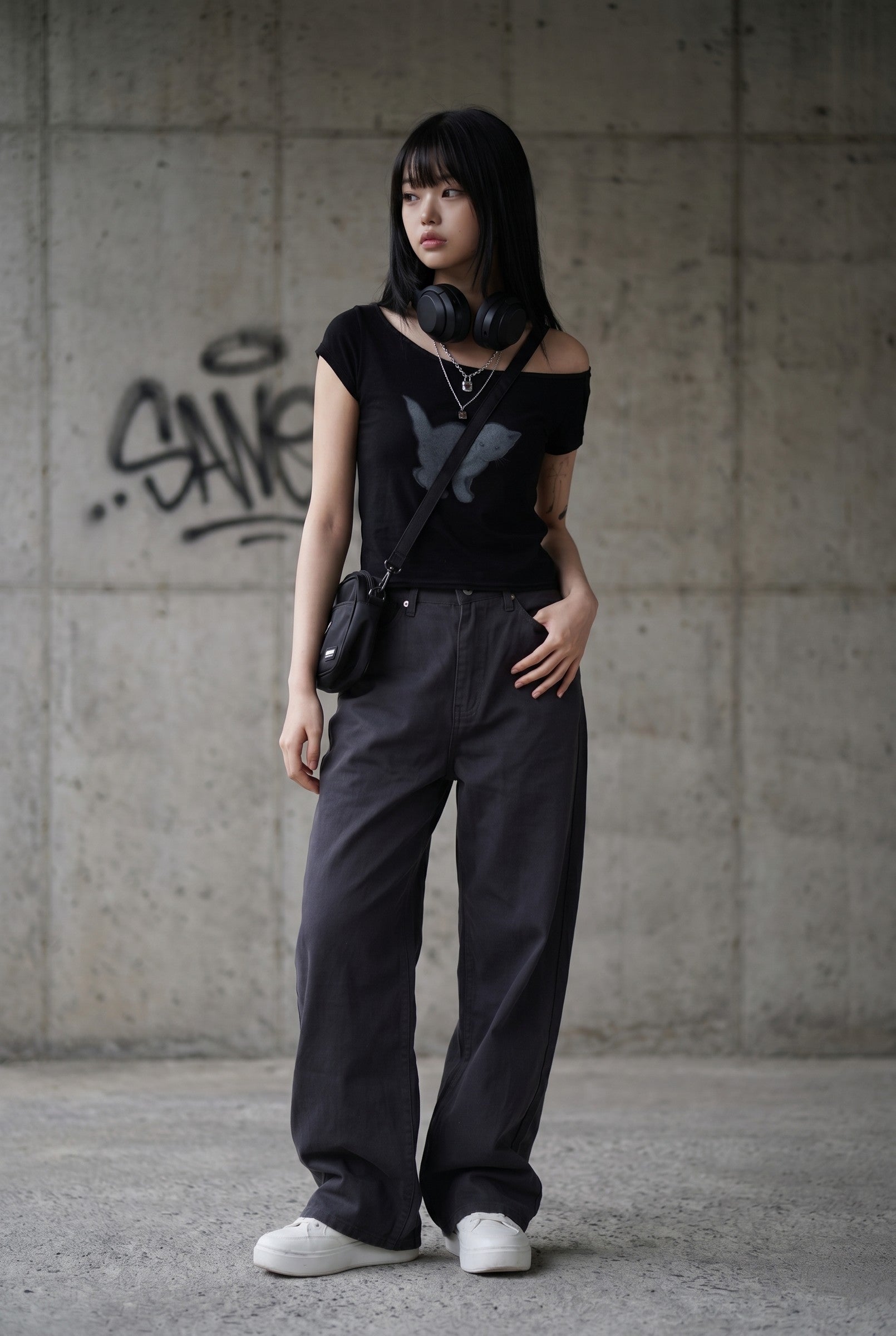 Women's Cat Graphic Off Shoulder Crop Top | Blackstone London