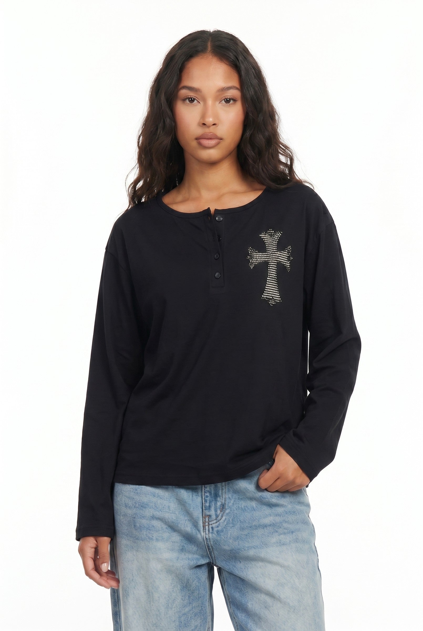 Women's Cross Detail Oversized Long Sleeve Top | Blackstone London