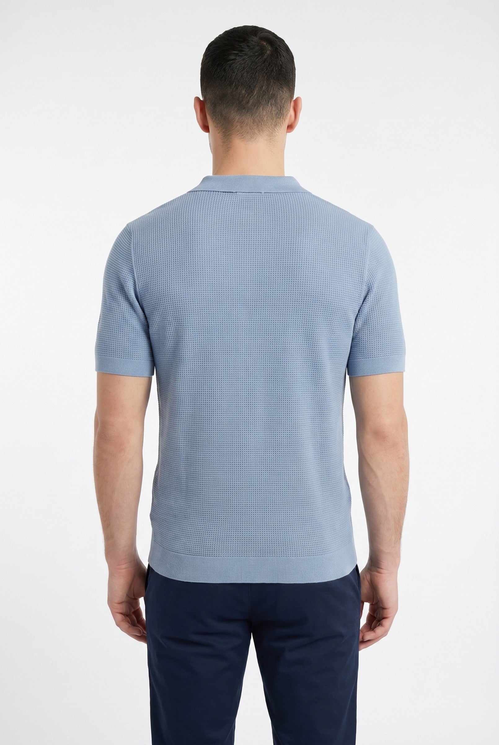 Men's Textured Knitted Open Collar Polo | Blackstone London