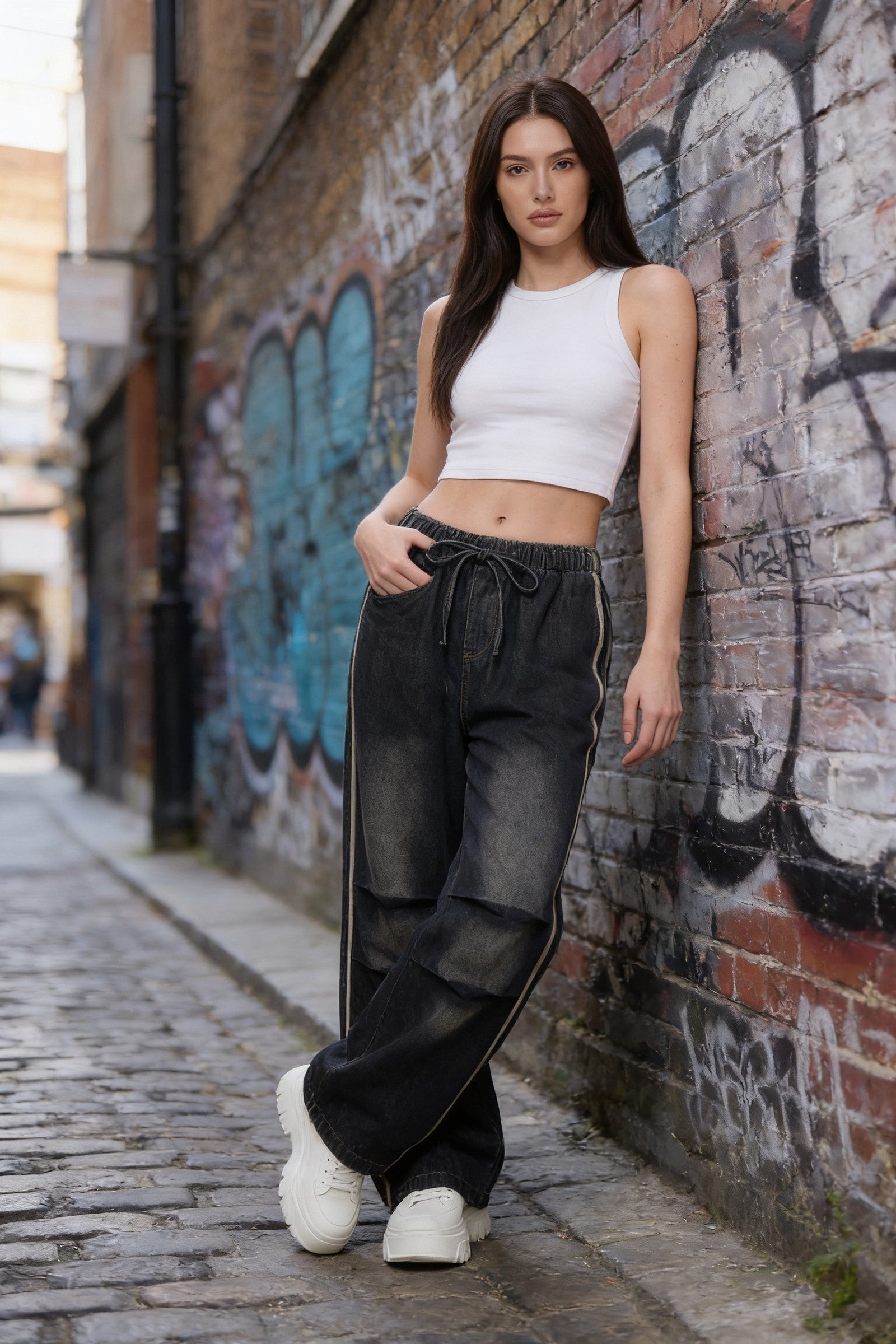 Women's Wide Leg Track Balloon Jeans | Blackstone London