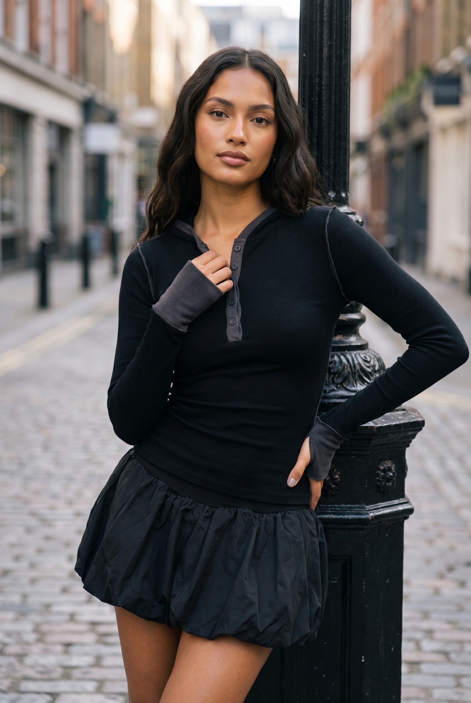 Women's Hooded Henley Long Sleeve Top | Blackstone London