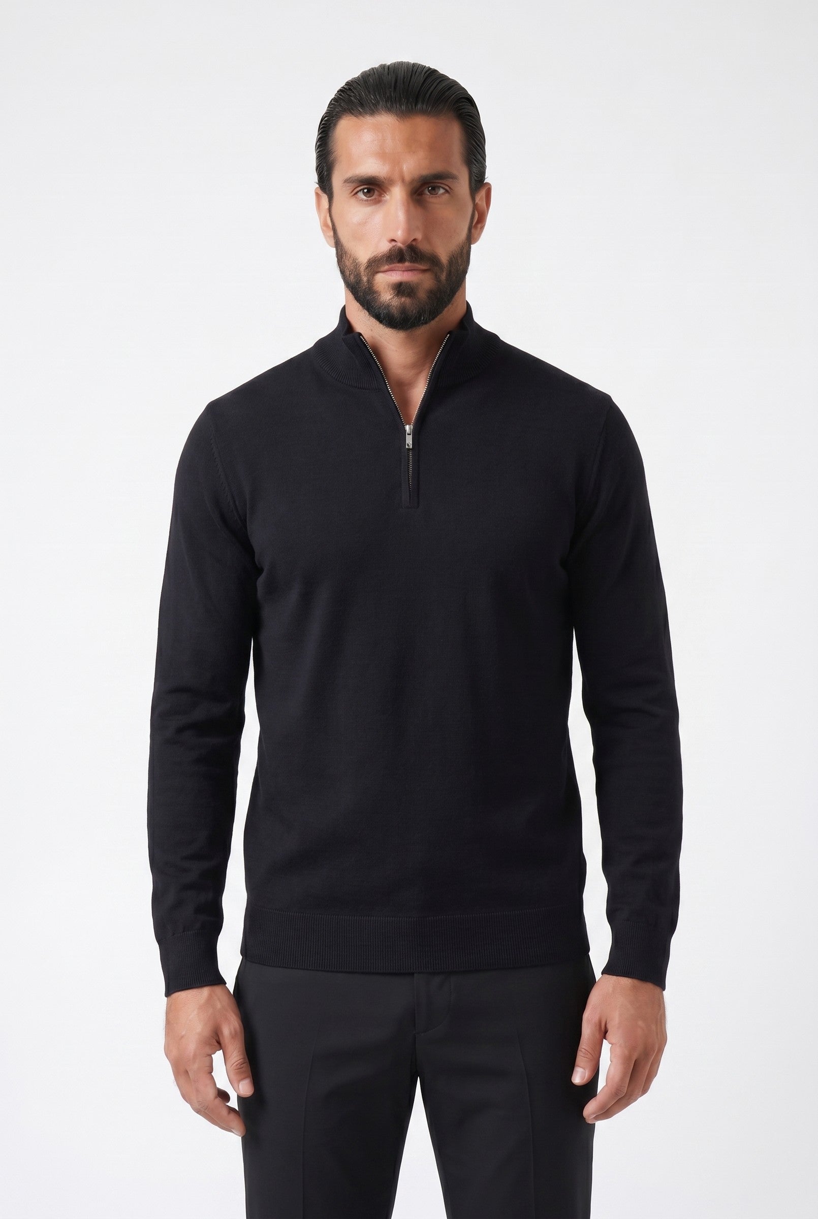 Men's Cotton Knitted Half-Zip Funnel | Blackstone London