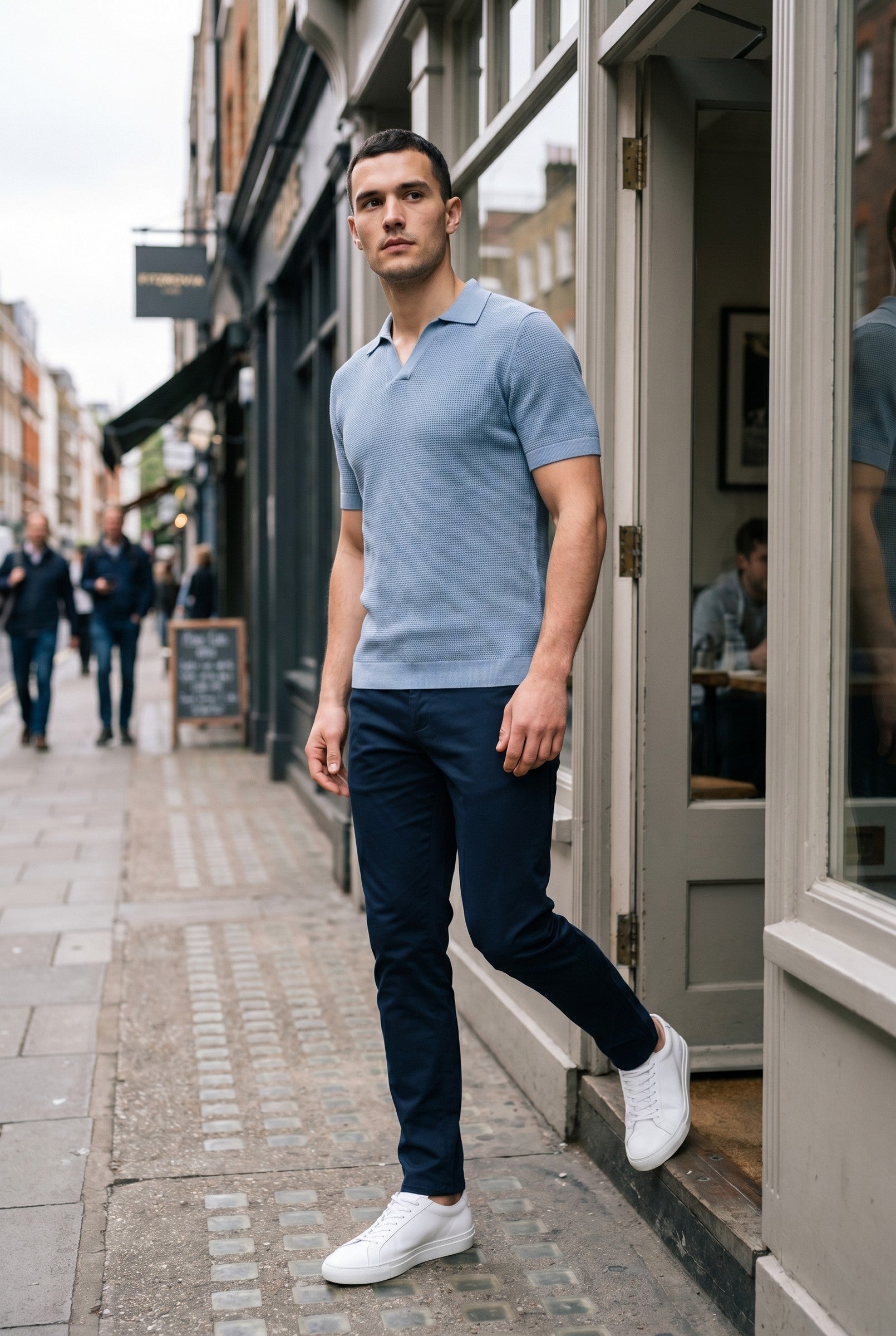 Men's Textured Knitted Open Collar Polo | Blackstone London