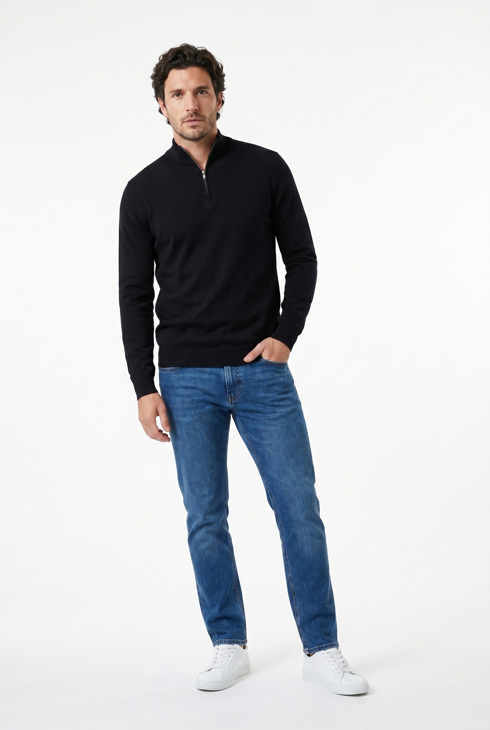 Men's Cotton Knitted Half Zip Funnel Neck Jumper | Blackstone London