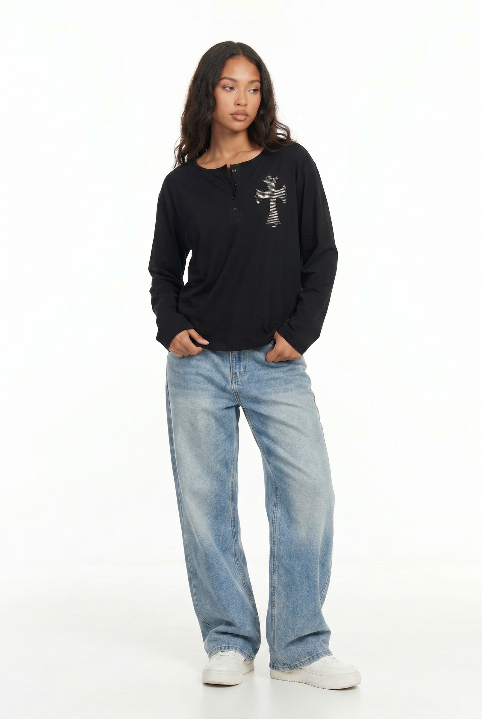 Women's Cross Detail Oversized Long Sleeve Top | Blackstone London