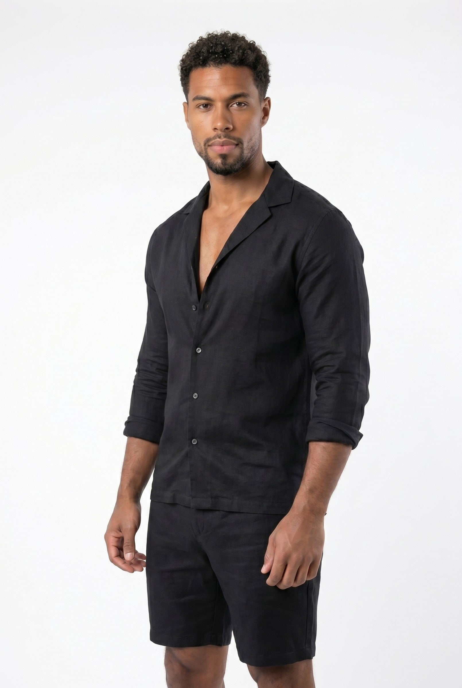 Men's Stretch Linen Blend Cuban Collar Shirt | Blackstone London
