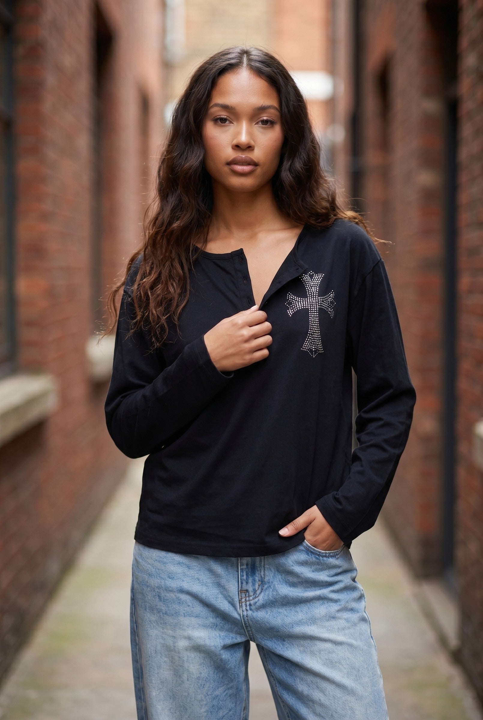 Women's Cross Detail Oversized Long Sleeve Top | Blackstone London