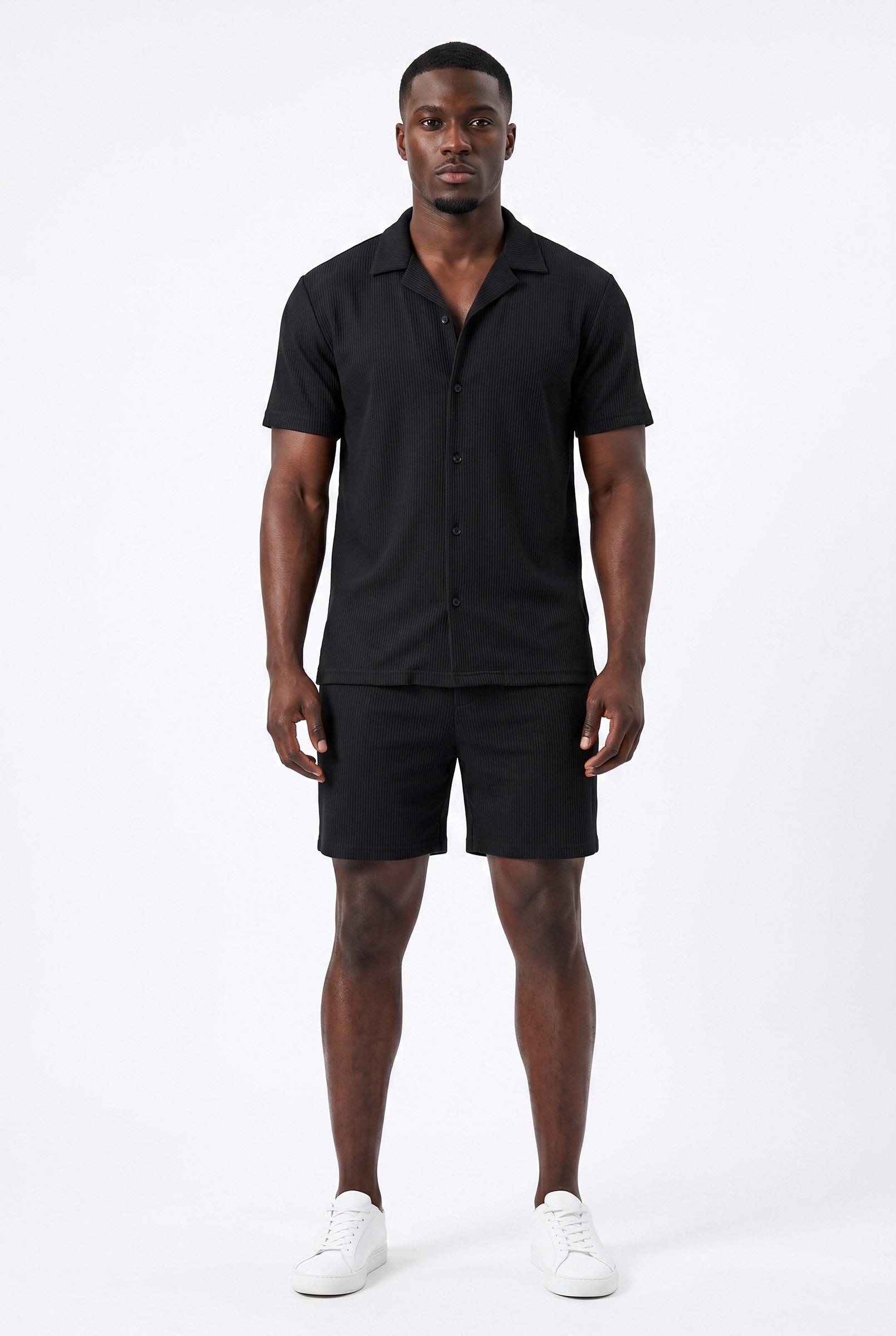 Men's Cuban Collar Knit Shirt & Shorts 2-Piece Set | Blackstone London