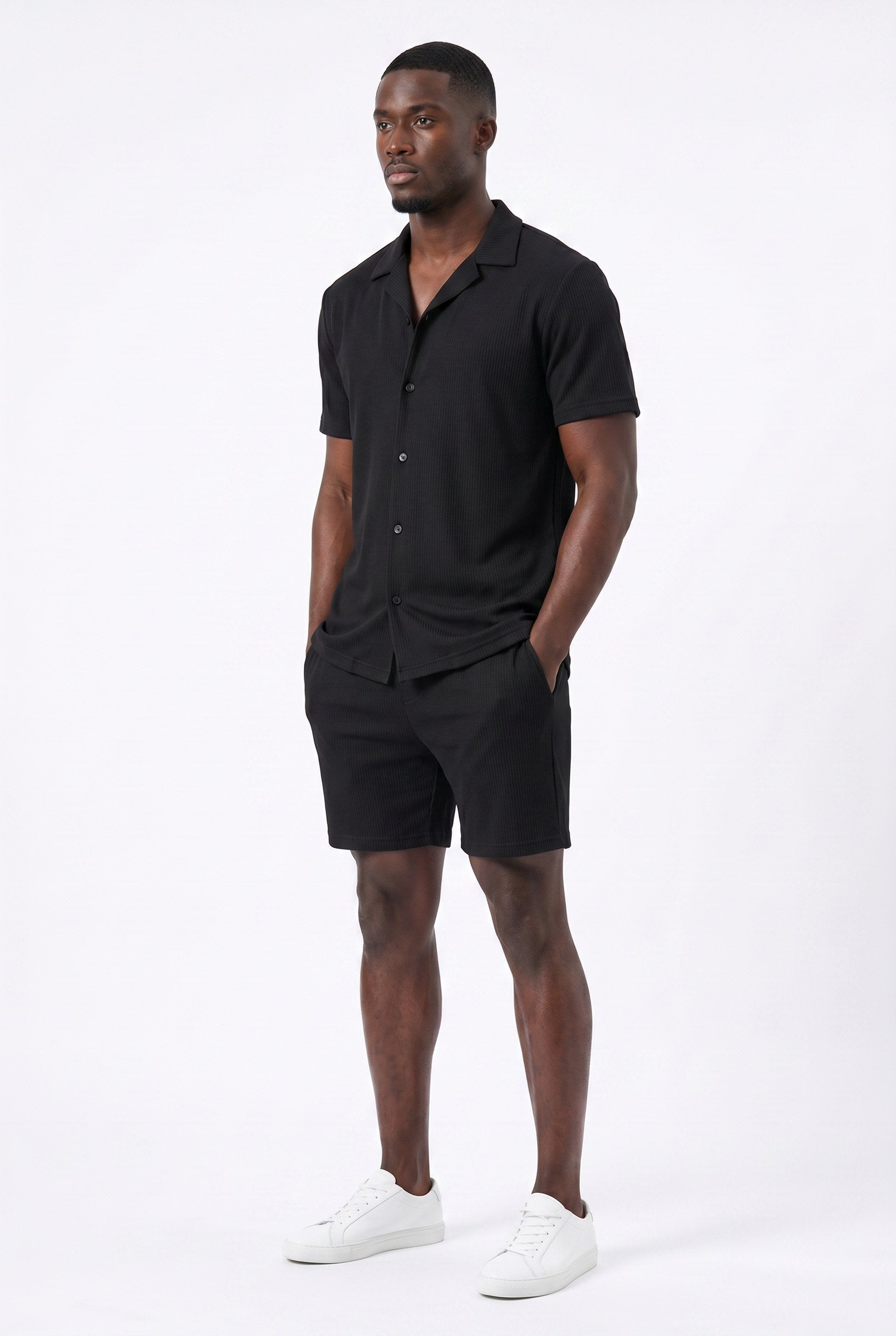 Men's Cuban Collar Knit Shirt & Shorts 2-Piece Set | Blackstone London