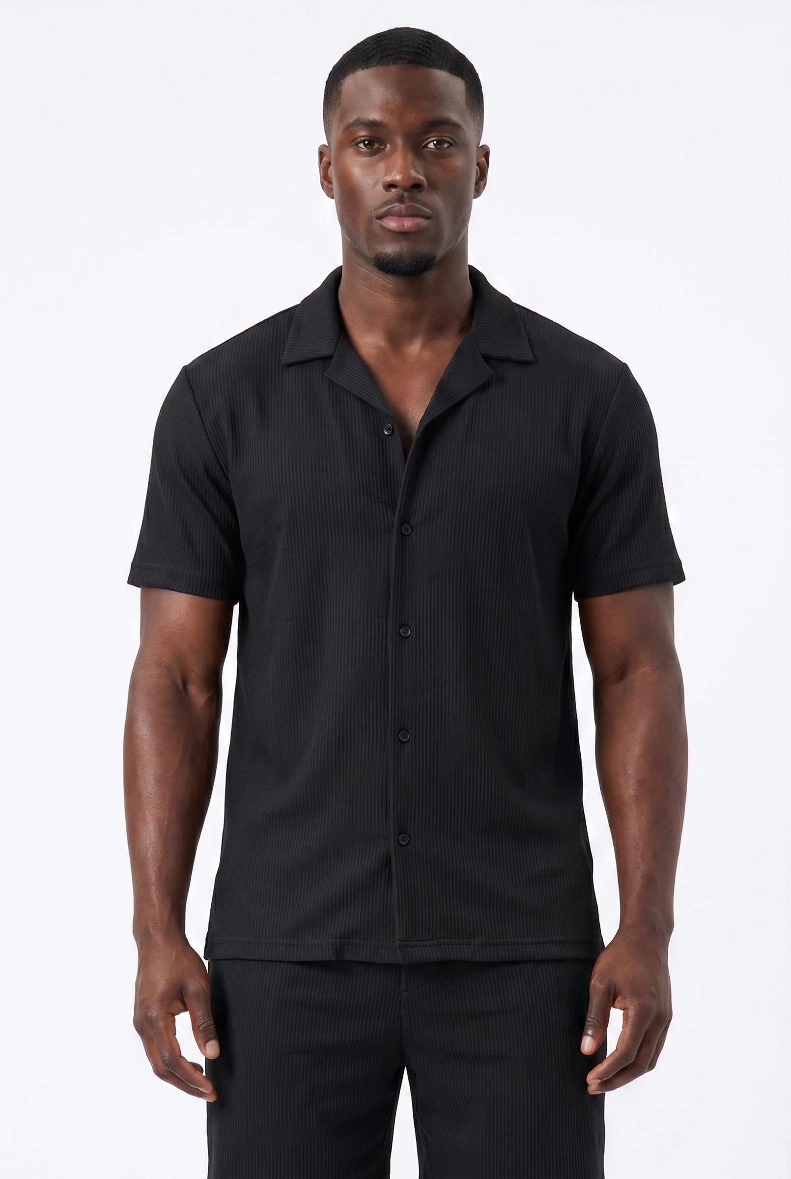 Men's Cuban Collar Knit Shirt & Shorts 2-Piece Set | Blackstone London