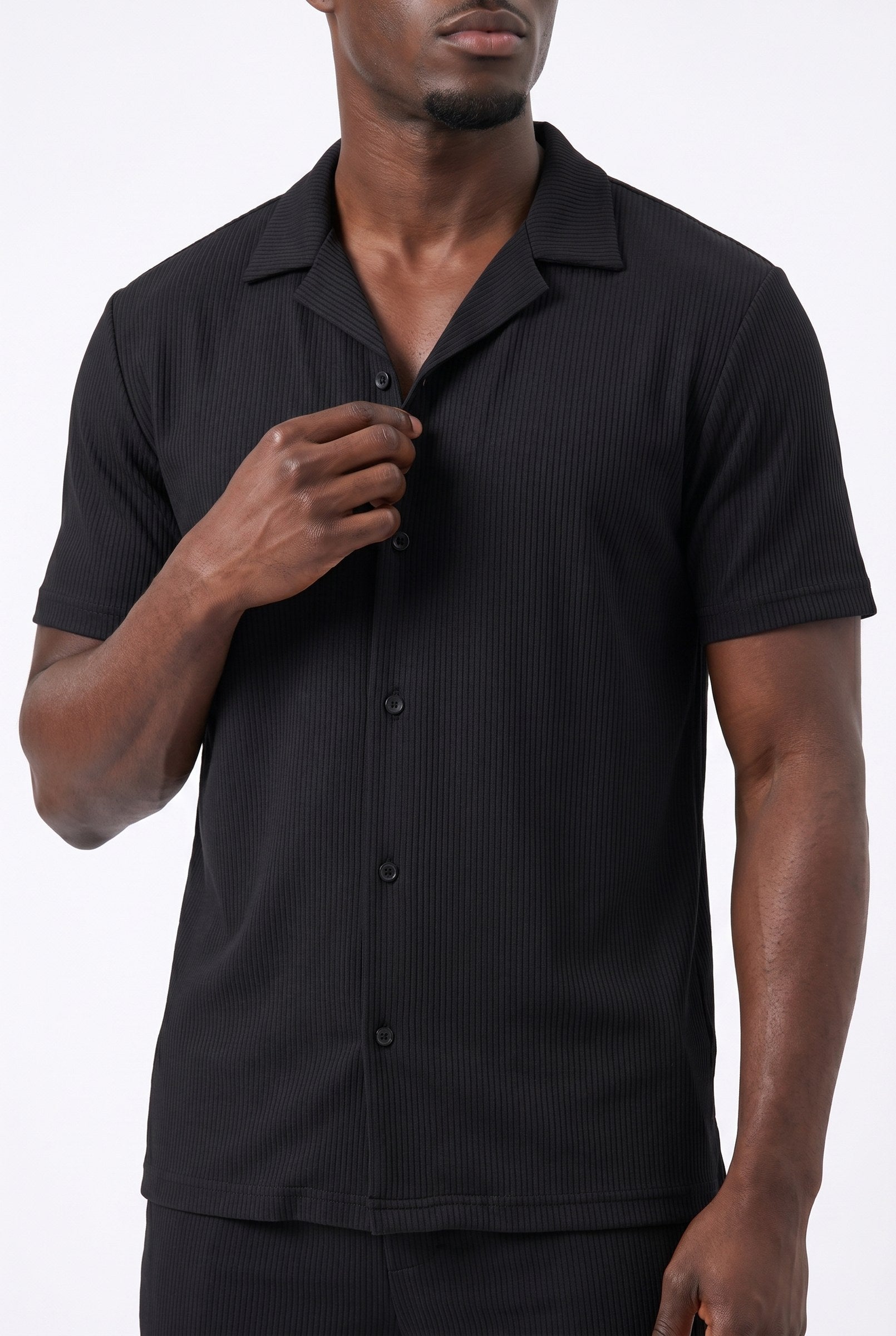 Men's Cuban Collar Knit Shirt & Shorts 2-Piece Set | Blackstone London