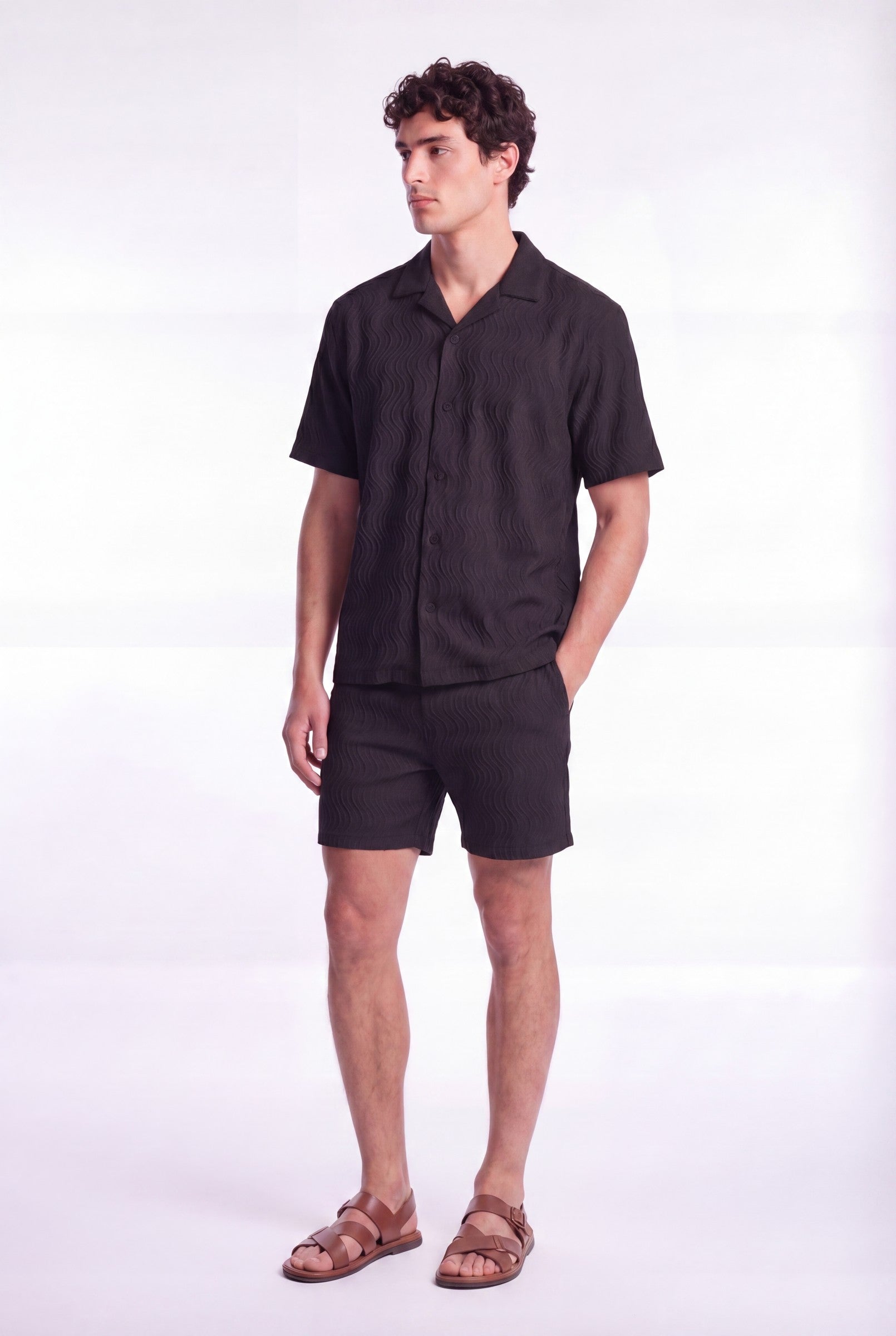 Men's Wave Textured Camp Collar Shirt | Blackstone London