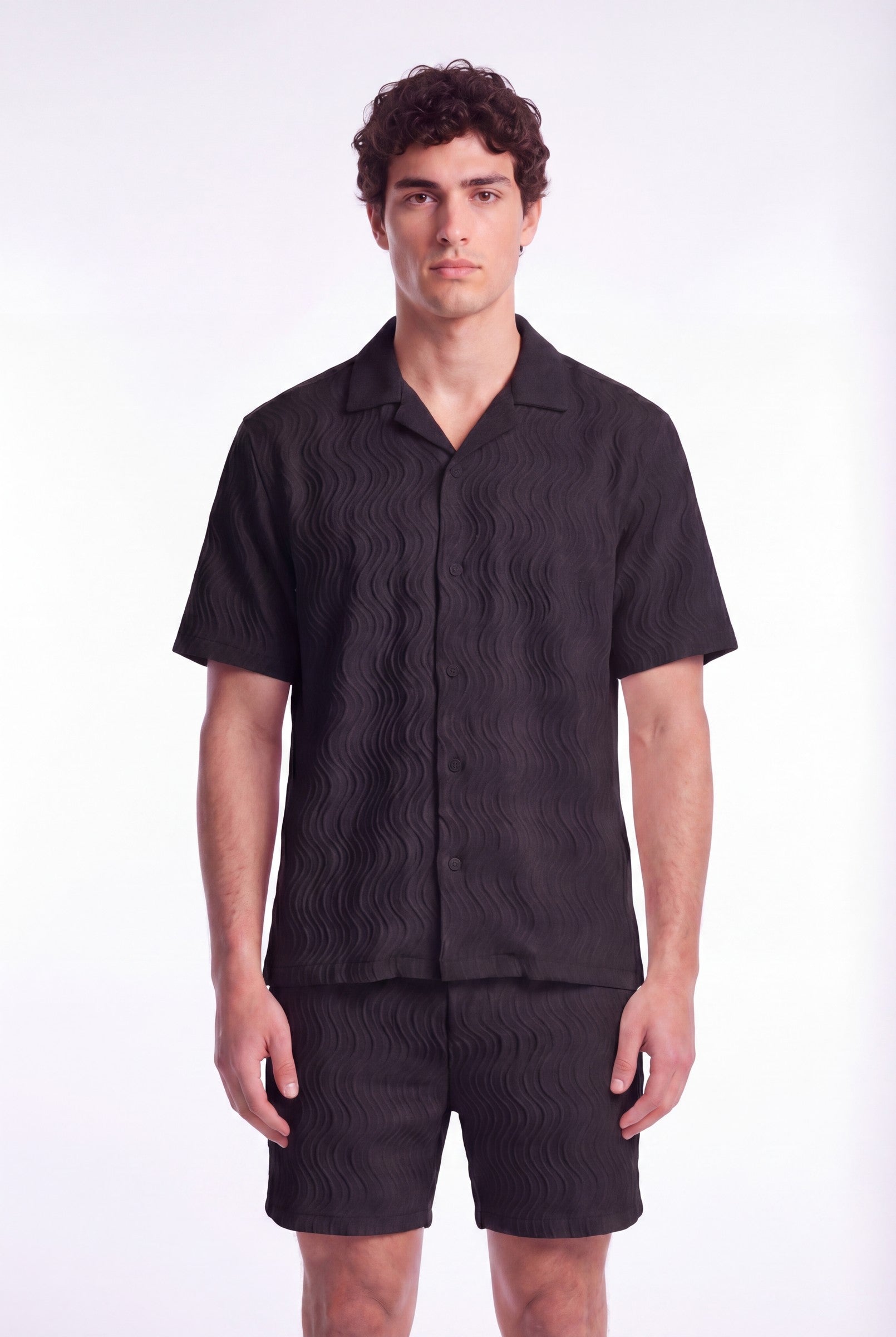 Men's Wave Textured Camp Collar Shirt | Blackstone London