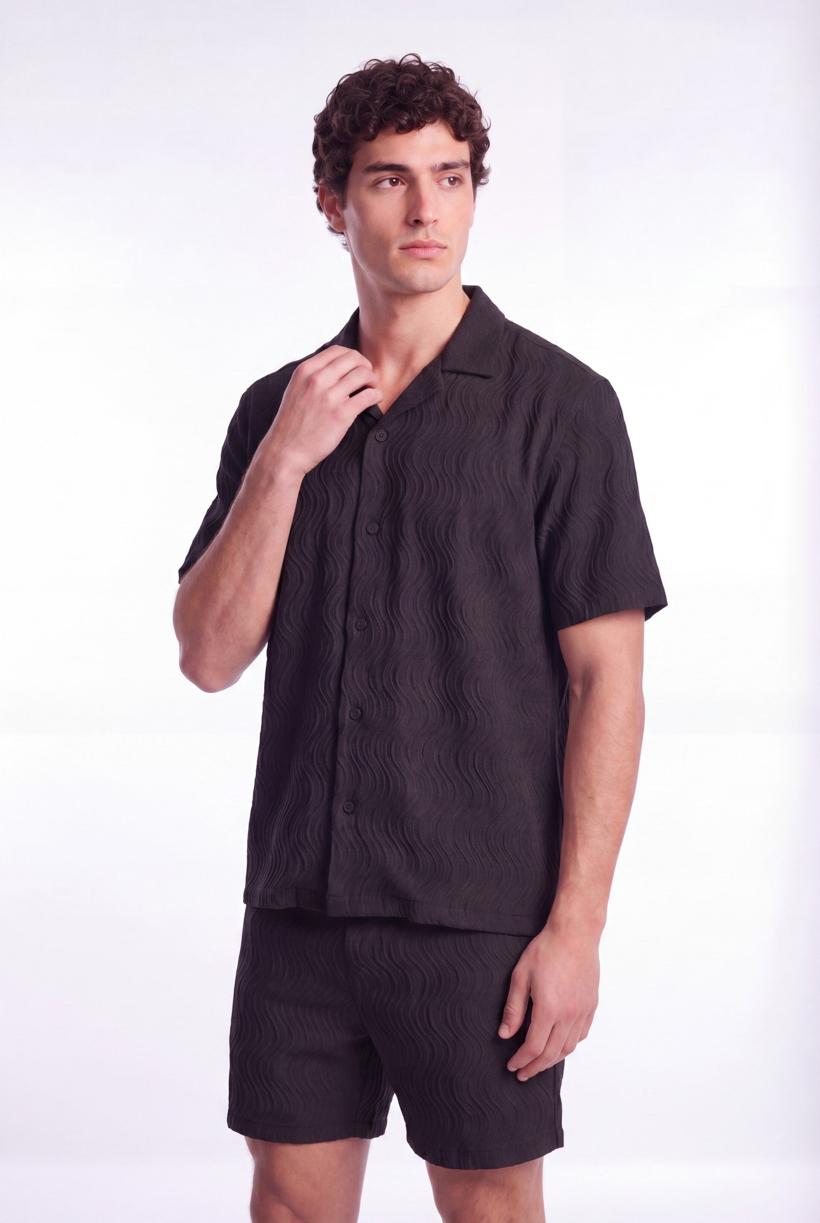 Men's Wave Textured Camp Collar Shirt | Blackstone London