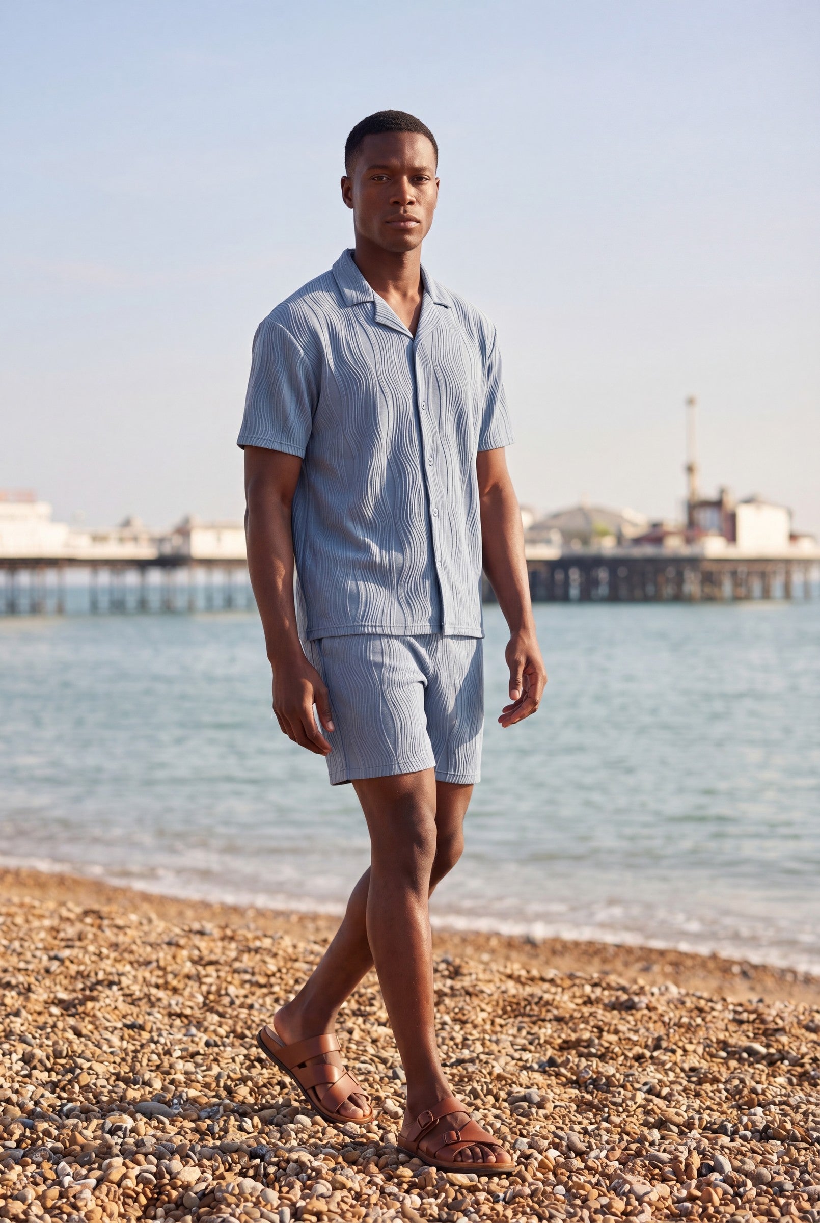 Men's Wave Textured Camp Collar Shirt | Blackstone London