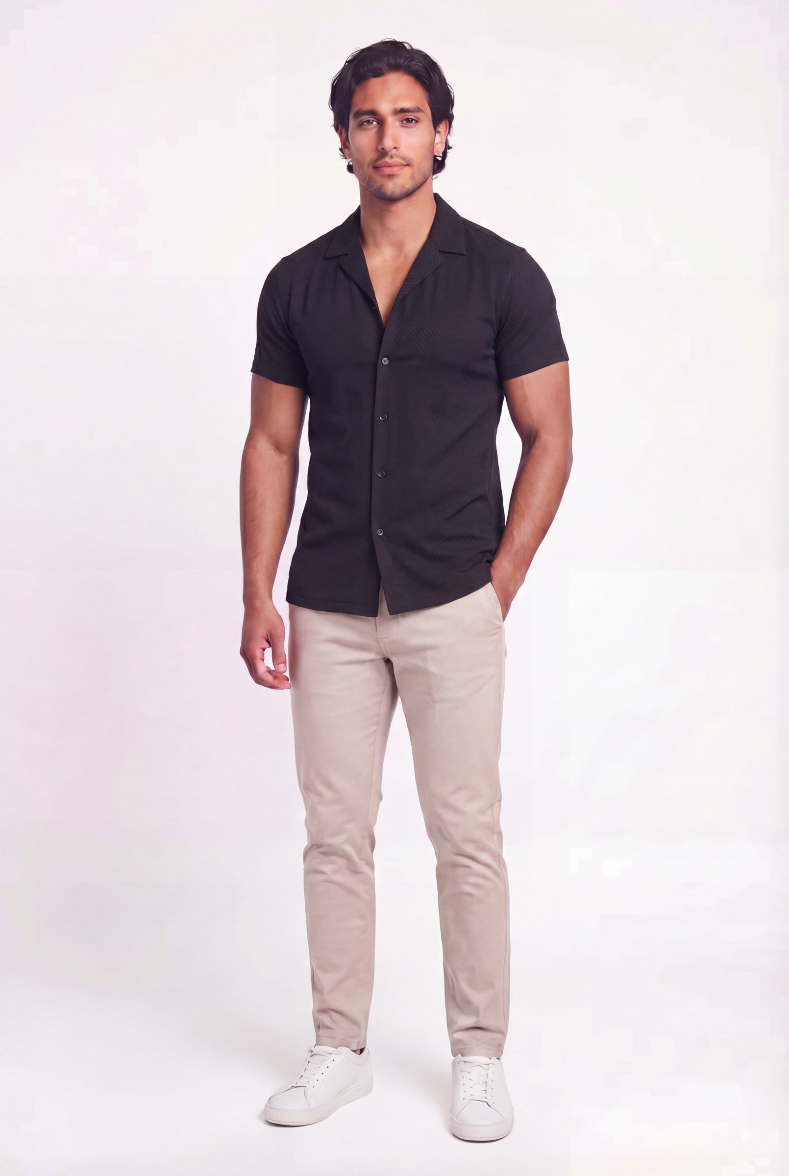 Men's Woven Textured Cuban Collar Shirt | Blackstone London