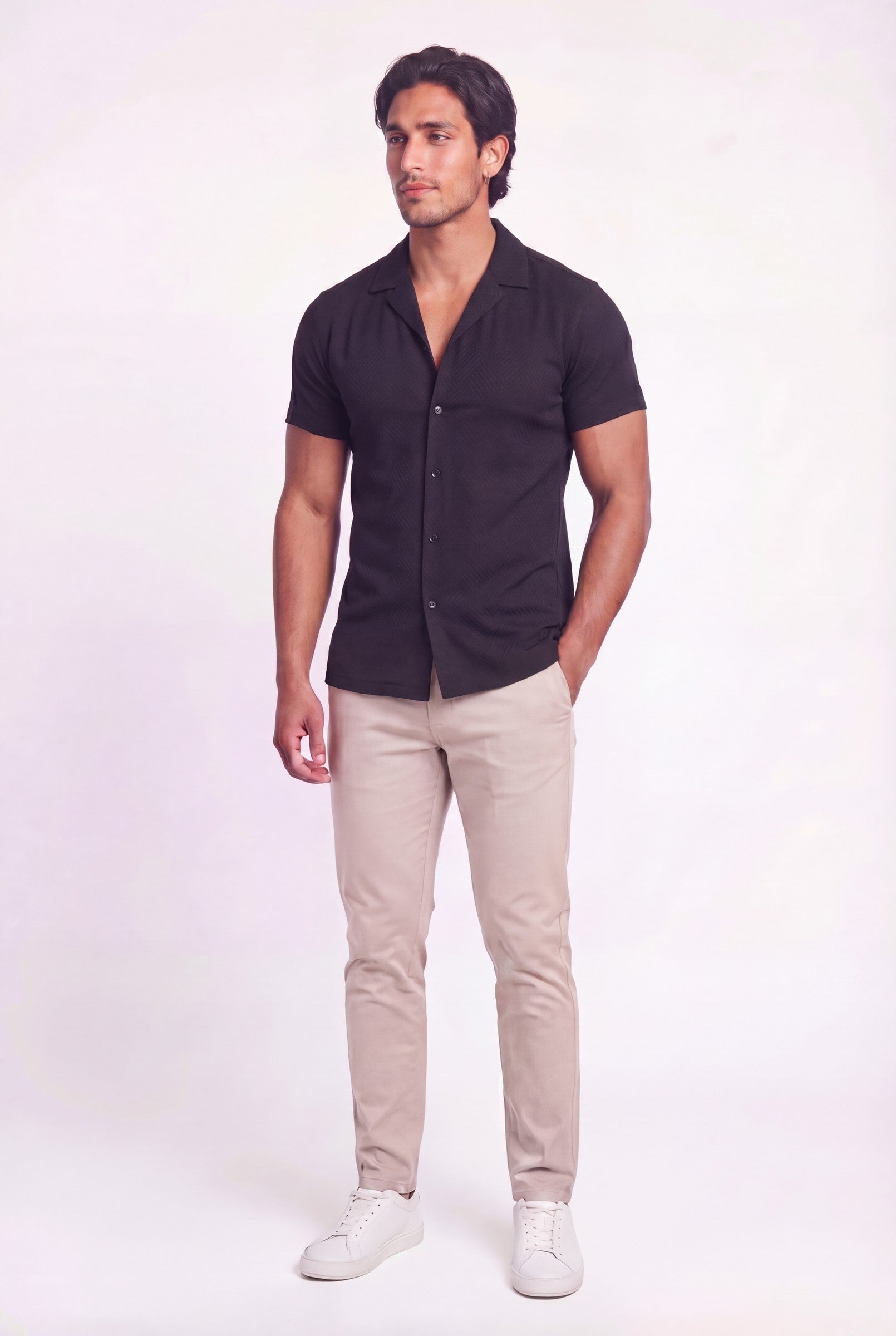 Men's Woven Textured Cuban Collar Shirt | Blackstone London