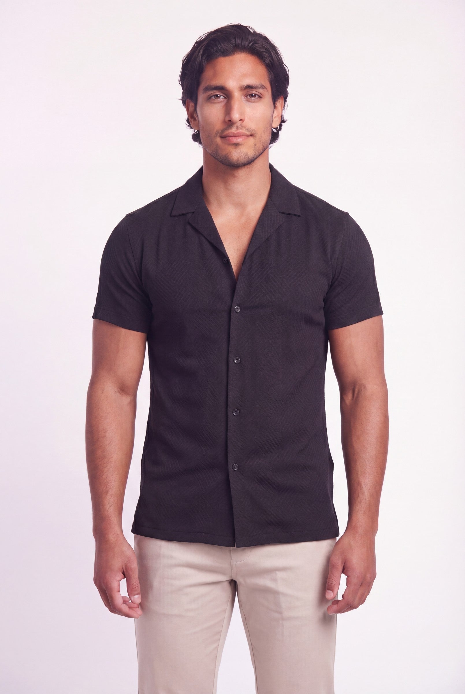Men's Woven Textured Cuban Collar Shirt | Blackstone London