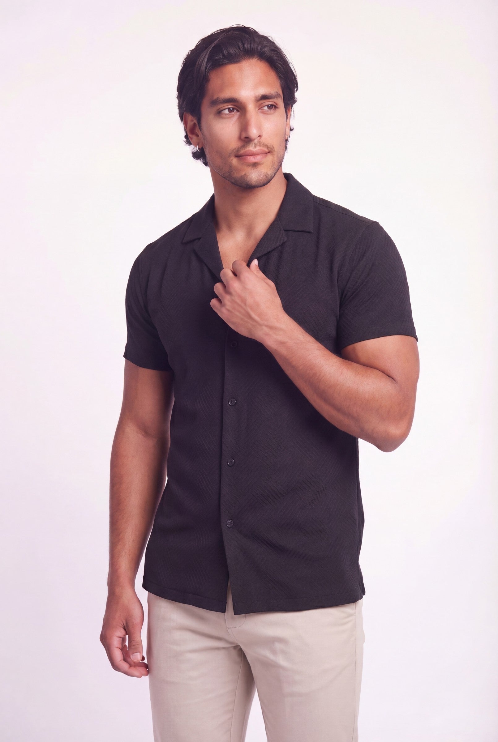 Men's Woven Textured Cuban Collar Shirt | Blackstone London