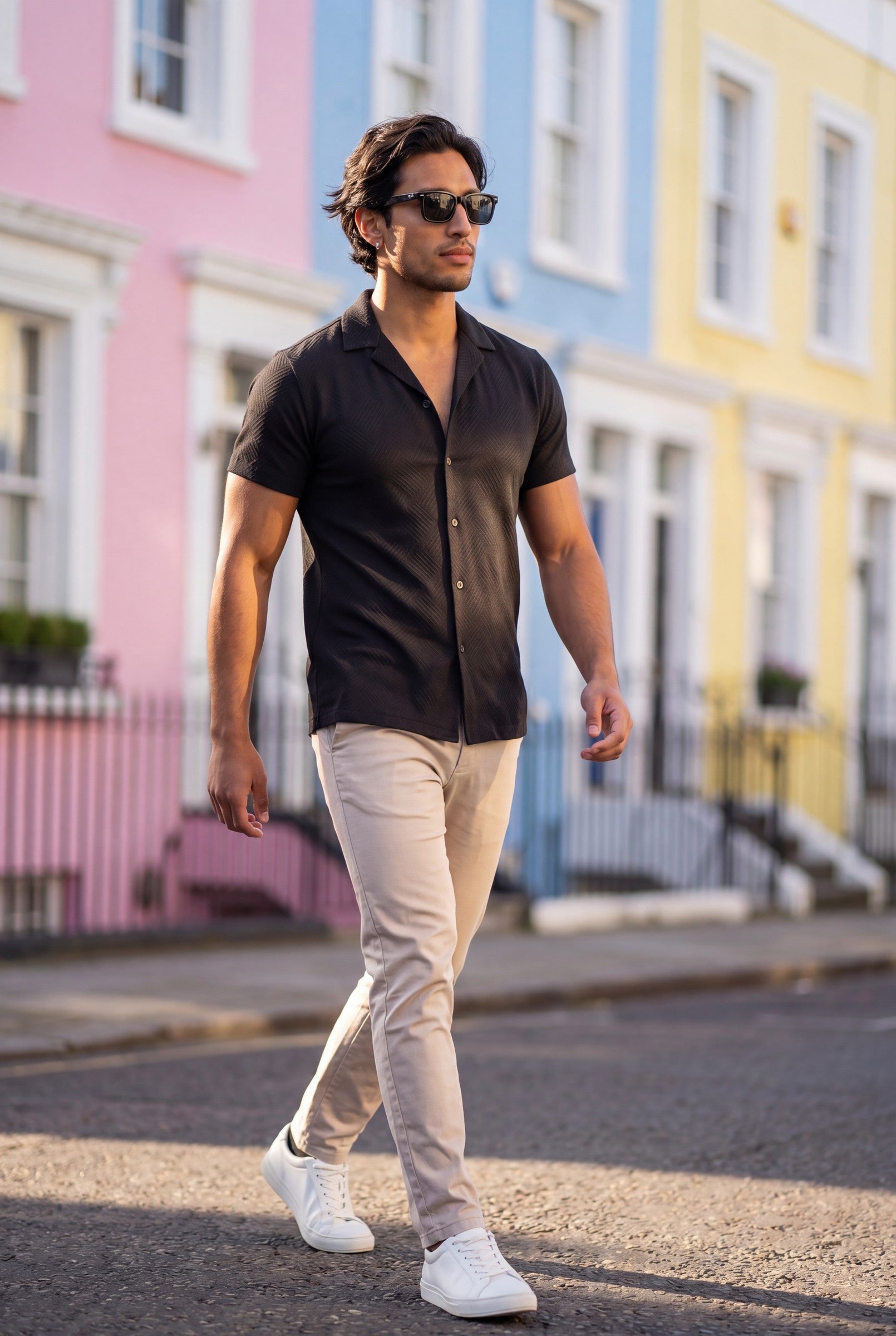 Men's Woven Textured Cuban Collar Shirt | Blackstone London