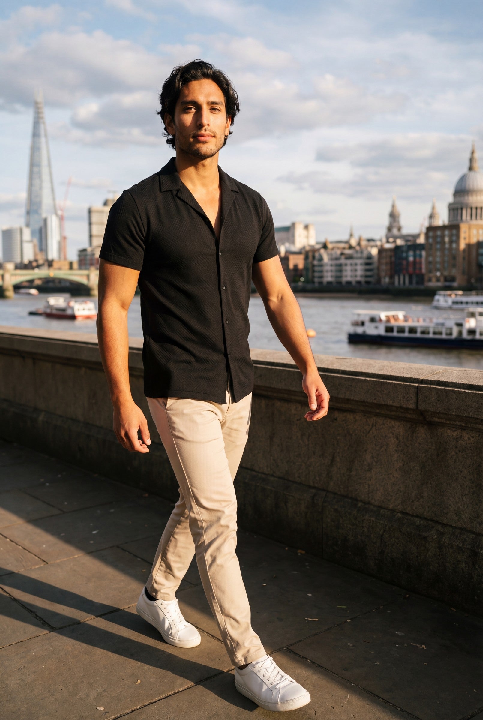 Men's Woven Textured Cuban Collar Shirt | Blackstone London