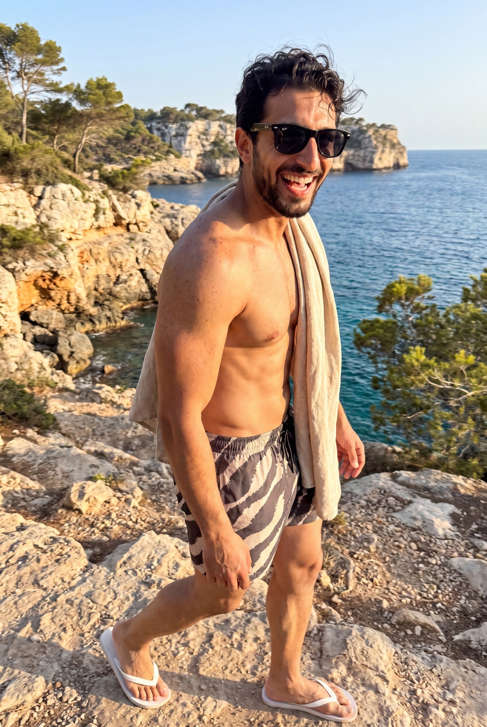 Men's Wave Print Swim Trunks | Blackstone London