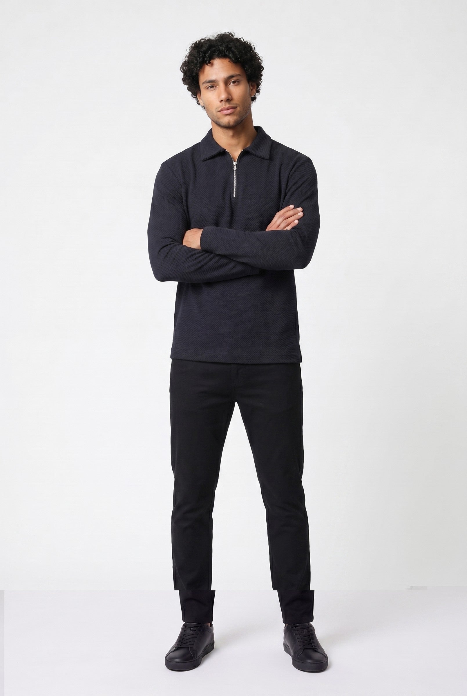 Men's Long Sleeve Textured Polo | Blackstone London