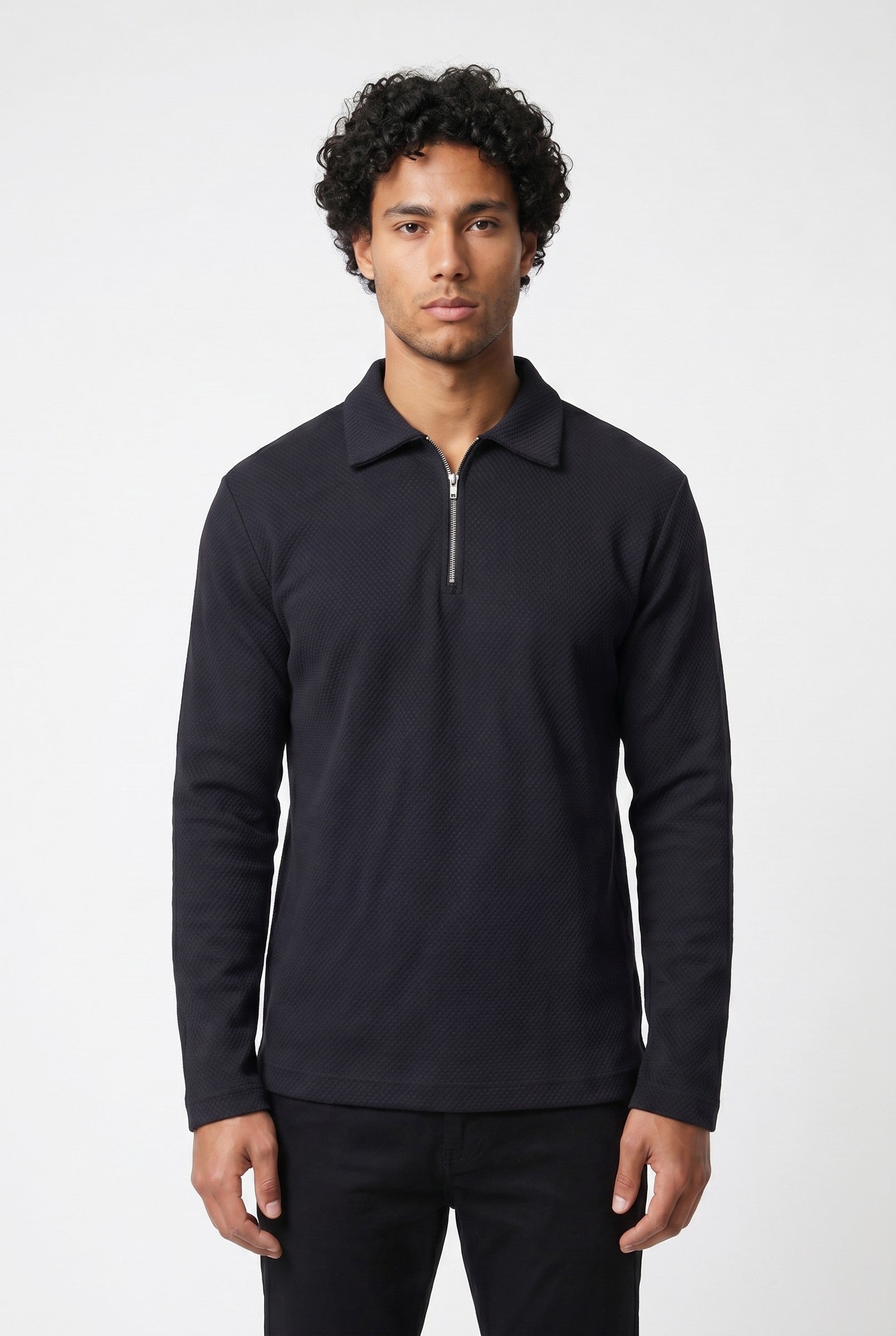 Men's Long Sleeve Textured Polo | Blackstone London