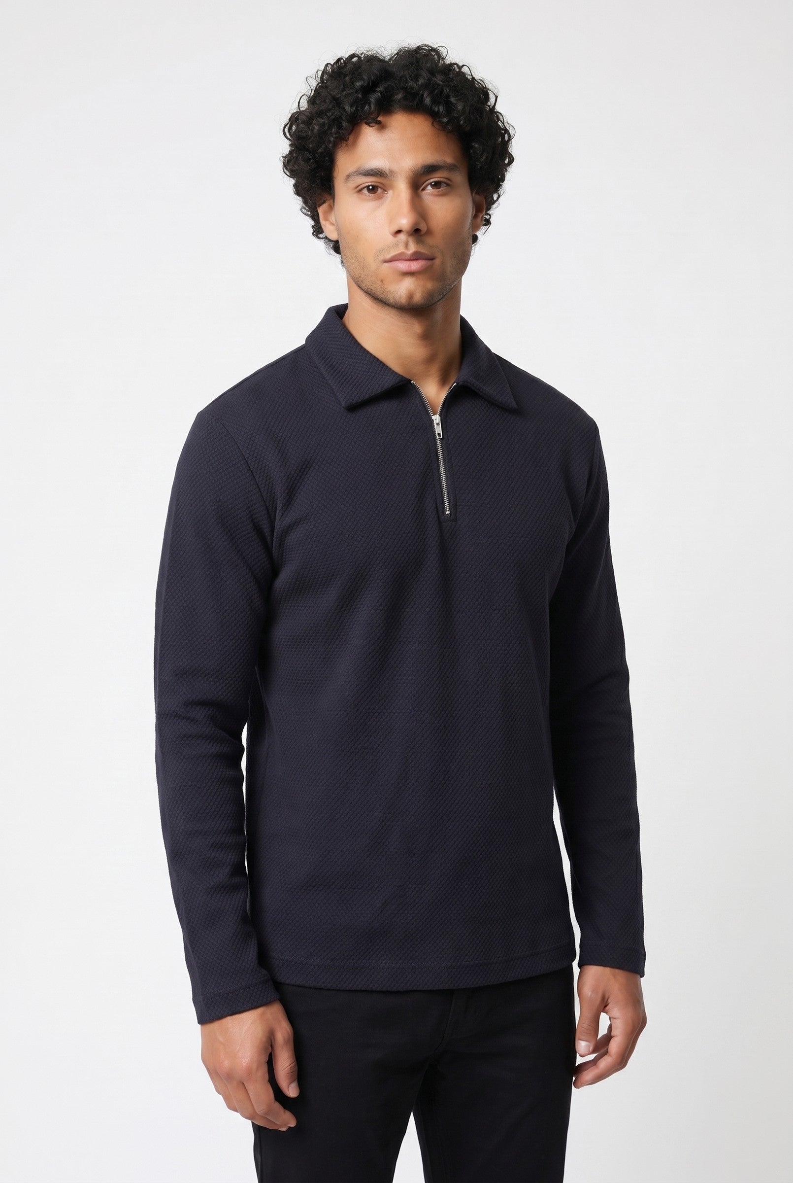 Men's Long Sleeve Textured Polo | Blackstone London