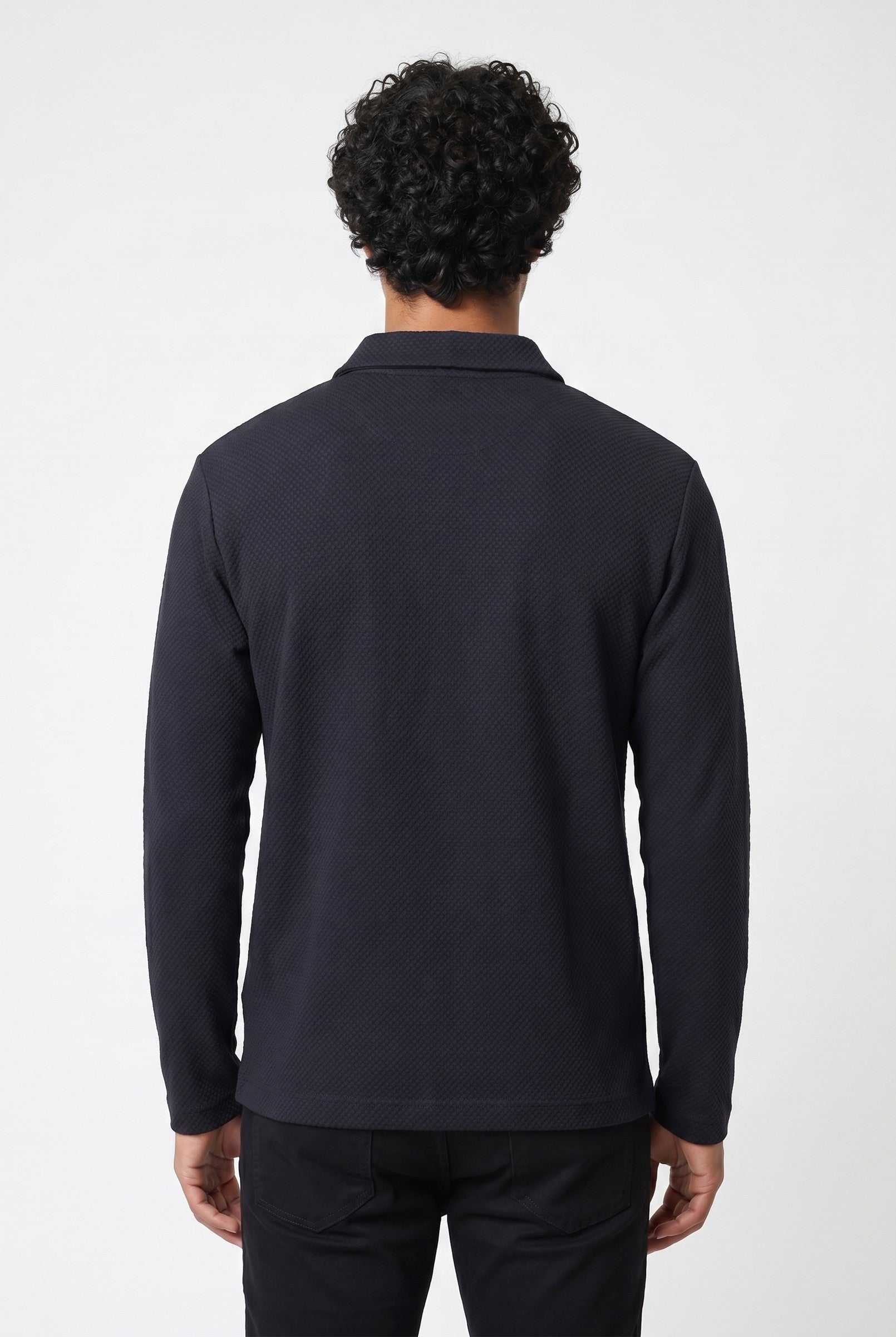 Men's Long Sleeve Textured Polo | Blackstone London