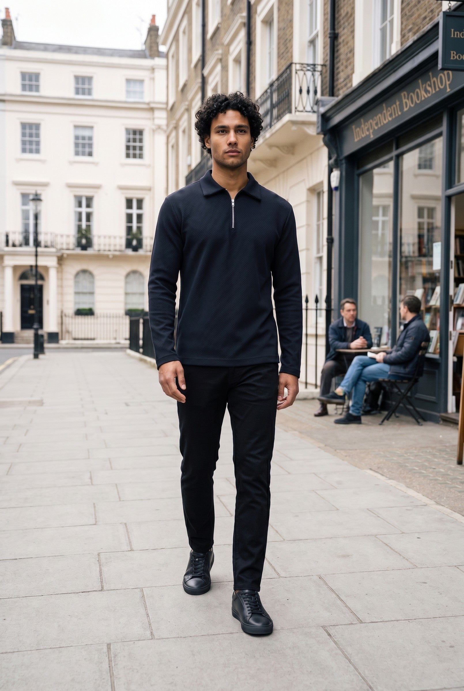 Men's Long Sleeve Textured Polo | Blackstone London