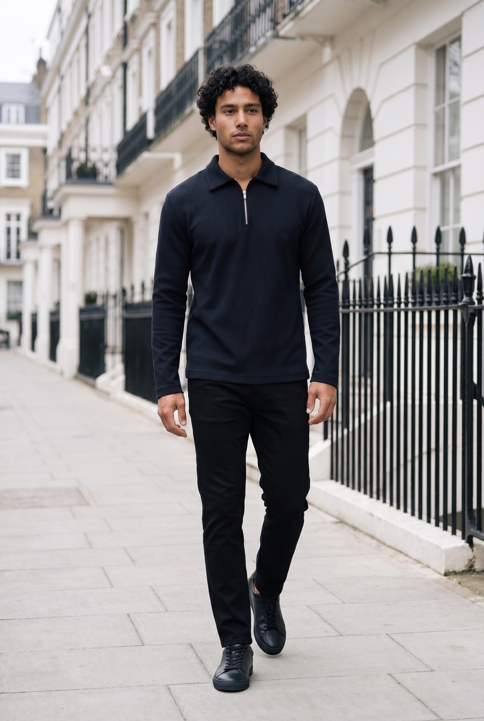 Men's Long Sleeve Textured Polo | Blackstone London