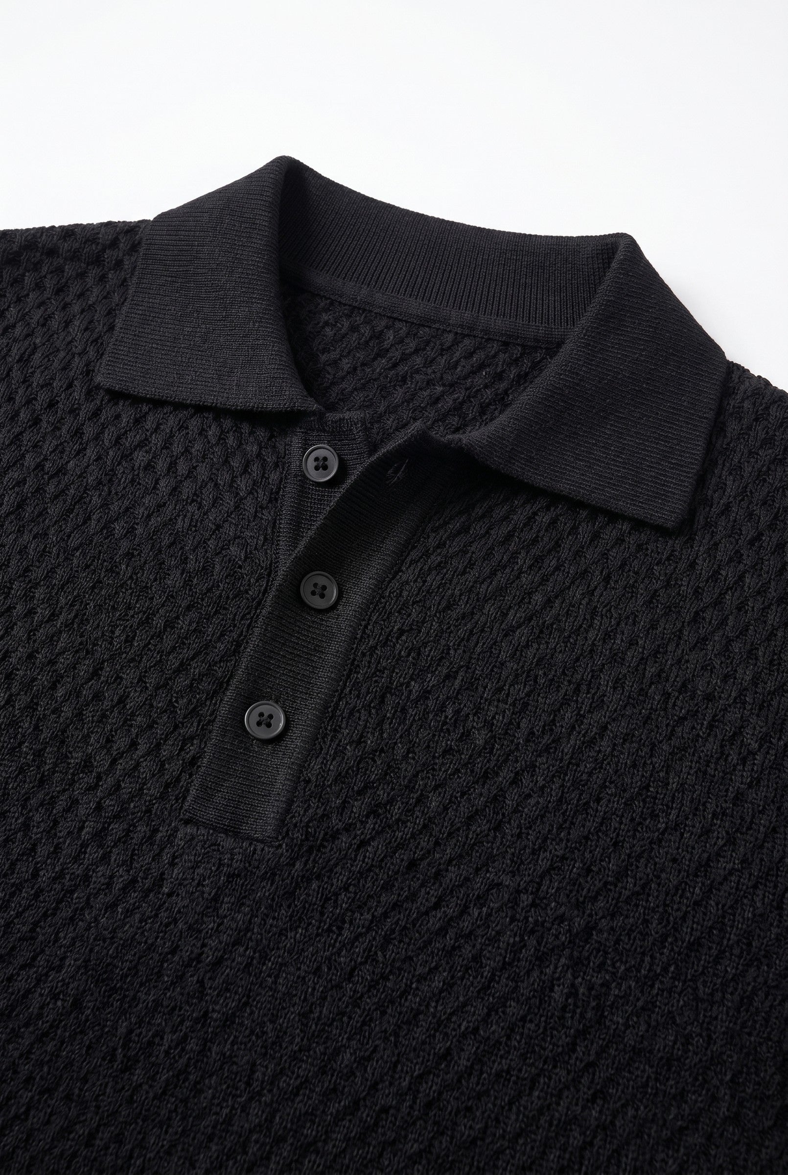Men's Black Textured Knit Polo | Blackstone London