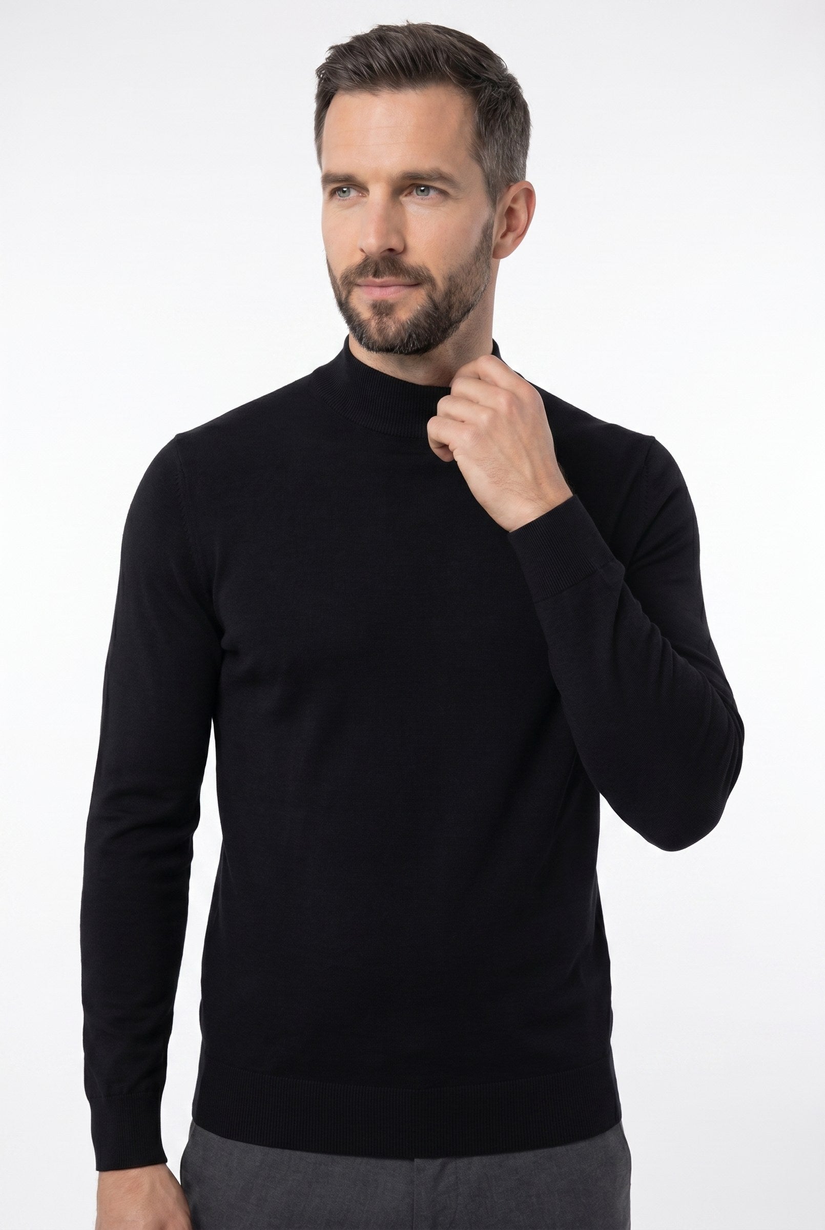 Men's Ultra Fine Cotton Mock Neck Jumper | Blackstone London